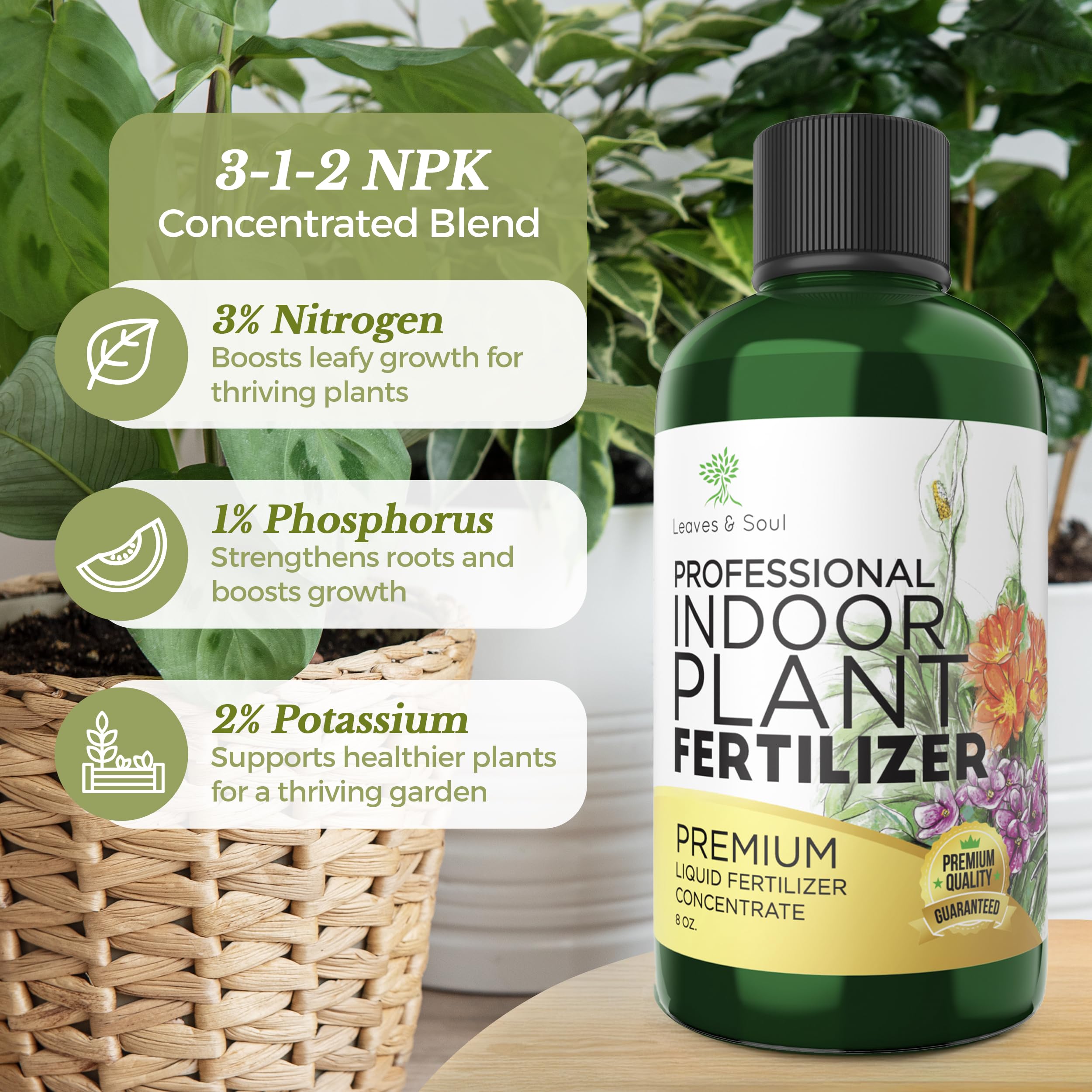 Premium Liquid Indoor Plant Food - 3-1-2 Concentrated Fertilizer for Houseplants & Flowers | All-Purpose Nutrient Blend for Healthy Growth | 8 oz Bottle | Perfect for Home Gardening, Office Plants & Indoor Greenery