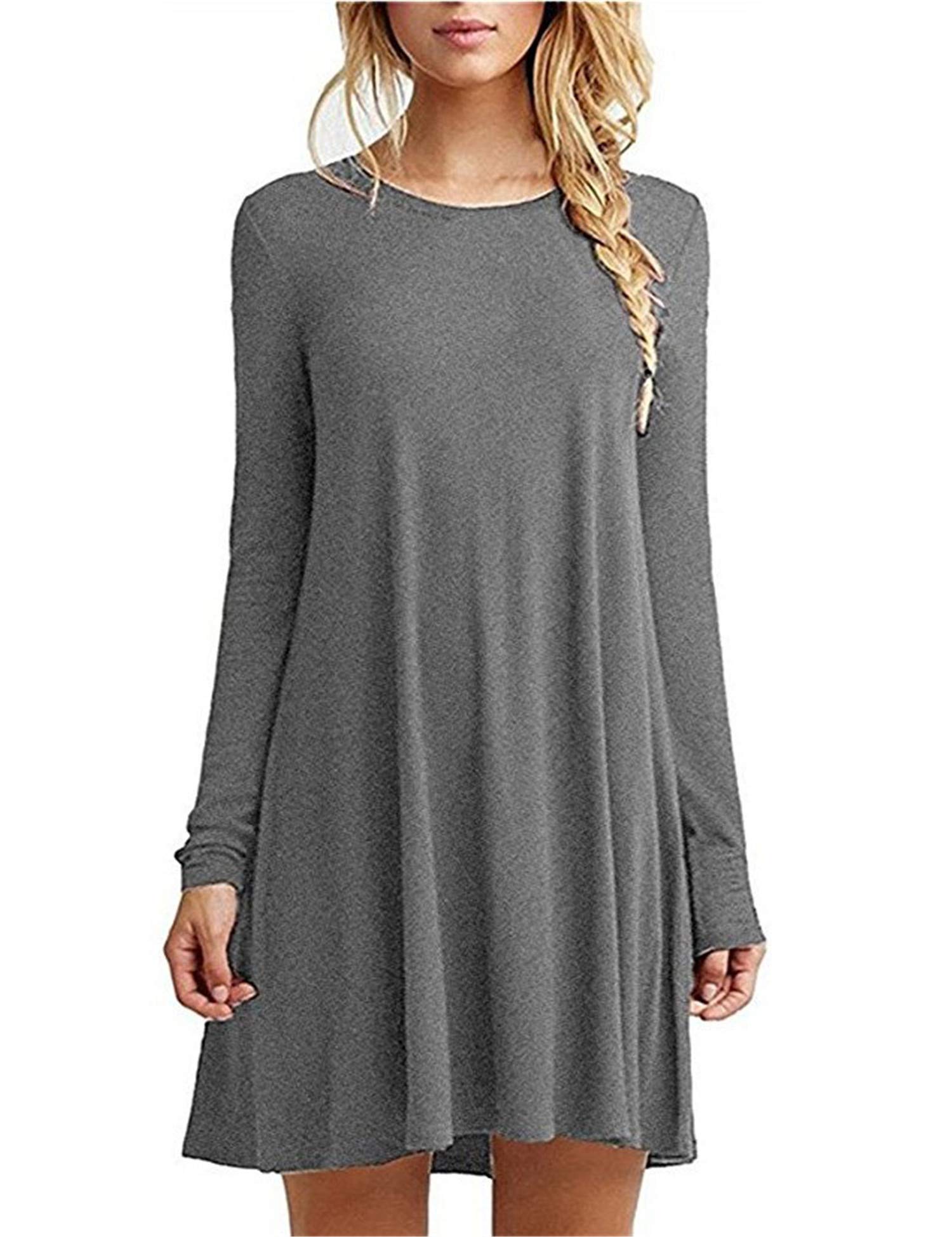 Andongnywell Women's Long Sleeve Casual Loose T-Shirt Dress - Comfortable & Stylish Fall Outfit for Work, Travel & Everyday Wear