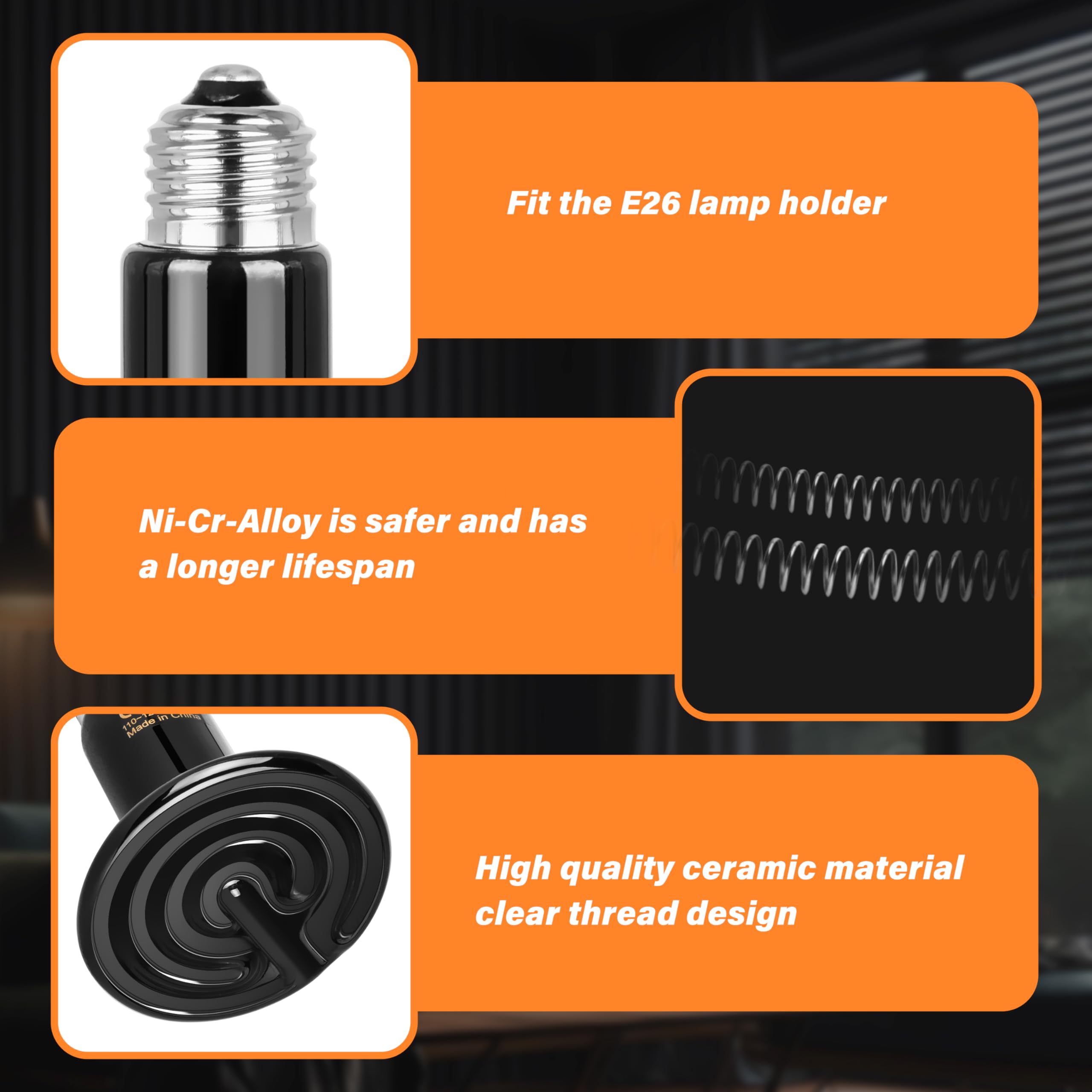 Simple Deluxe 100W Ceramic Heat Emitter 2 Pack - No Light Reptile Heat Lamp Bulb for Bearded Dragons, Snakes, Turtles & Terrariums - Ideal for Amphibian Habitats, Brooder Coops & Chicken Incubation - Provides Safe 24/7 Heating for Reptiles & Poultry
