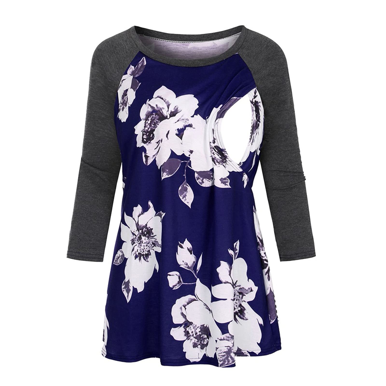 Women's Maternity Tunic Tops 3/4 Sleeve Ruched Pregnancy Shirts - Floral Print Nursing Tops for Breastfeeding | Comfortable Casual Wear for Pregnancy & Motherhood