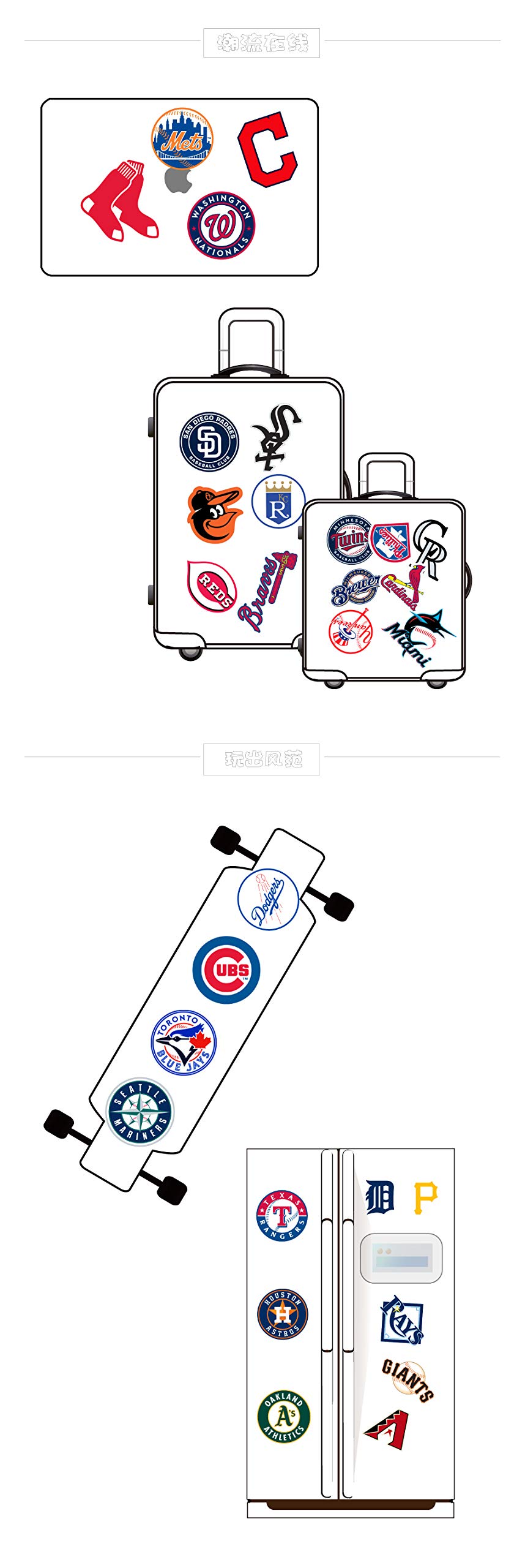 30 Pack MLB Team Logo Stickers - Waterproof Vinyl Decals for Hydro Flasks, Laptops, Water Bottles & Skateboards - Complete Collection of All 30 Major League Baseball Teams Including Twins & Brewers - Perfect for Fans, Gifts & Sports Decor