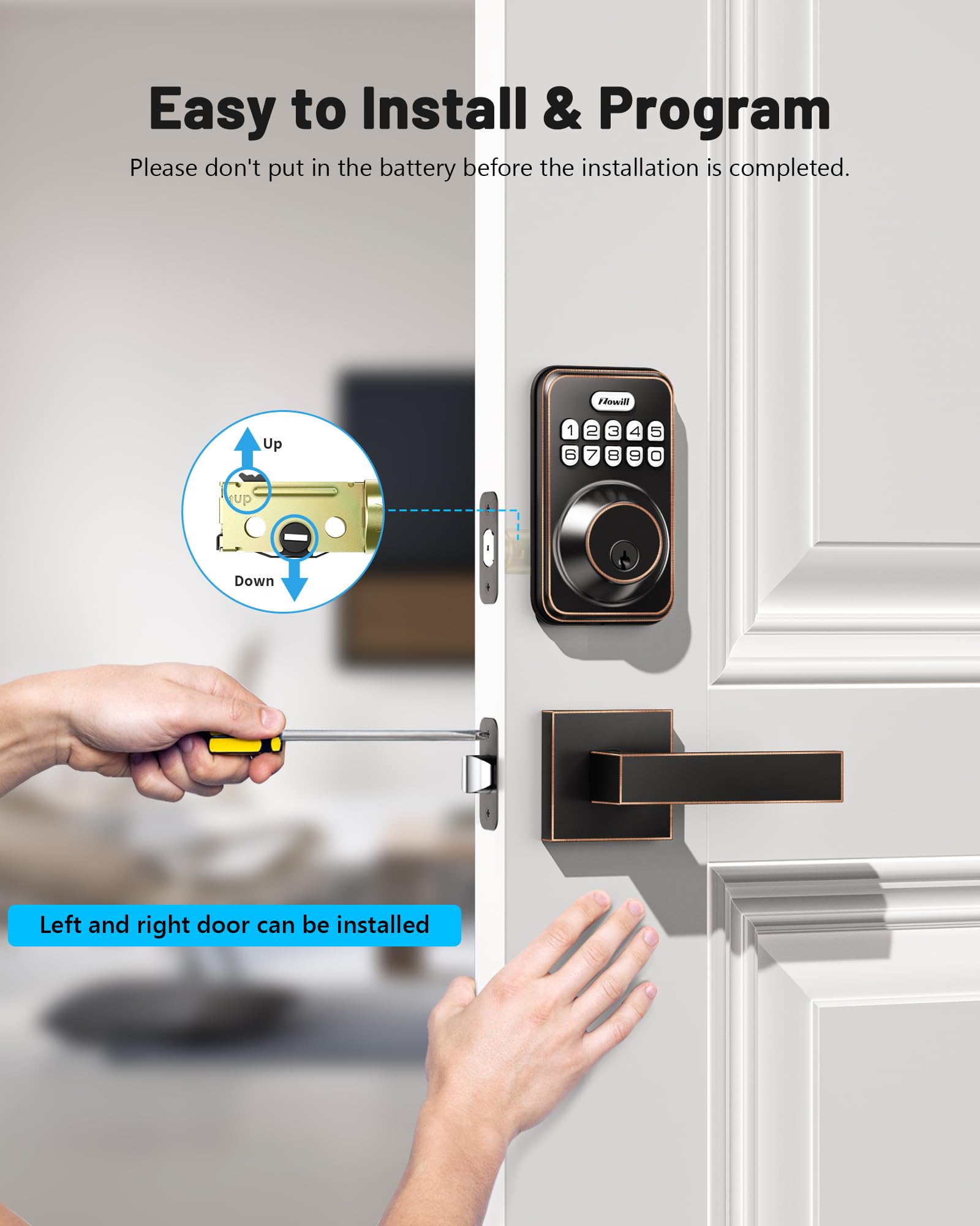 Zowill Smart Keyless Entry Door Lock - Electronic Keypad Deadbolt with Auto-Locking & Anti-Peeping Password, 2 Lever Handles, Oil Rubbed Bronze Finish for Front Door Security - Perfect for Homes, Apartments & Vacation Rentals