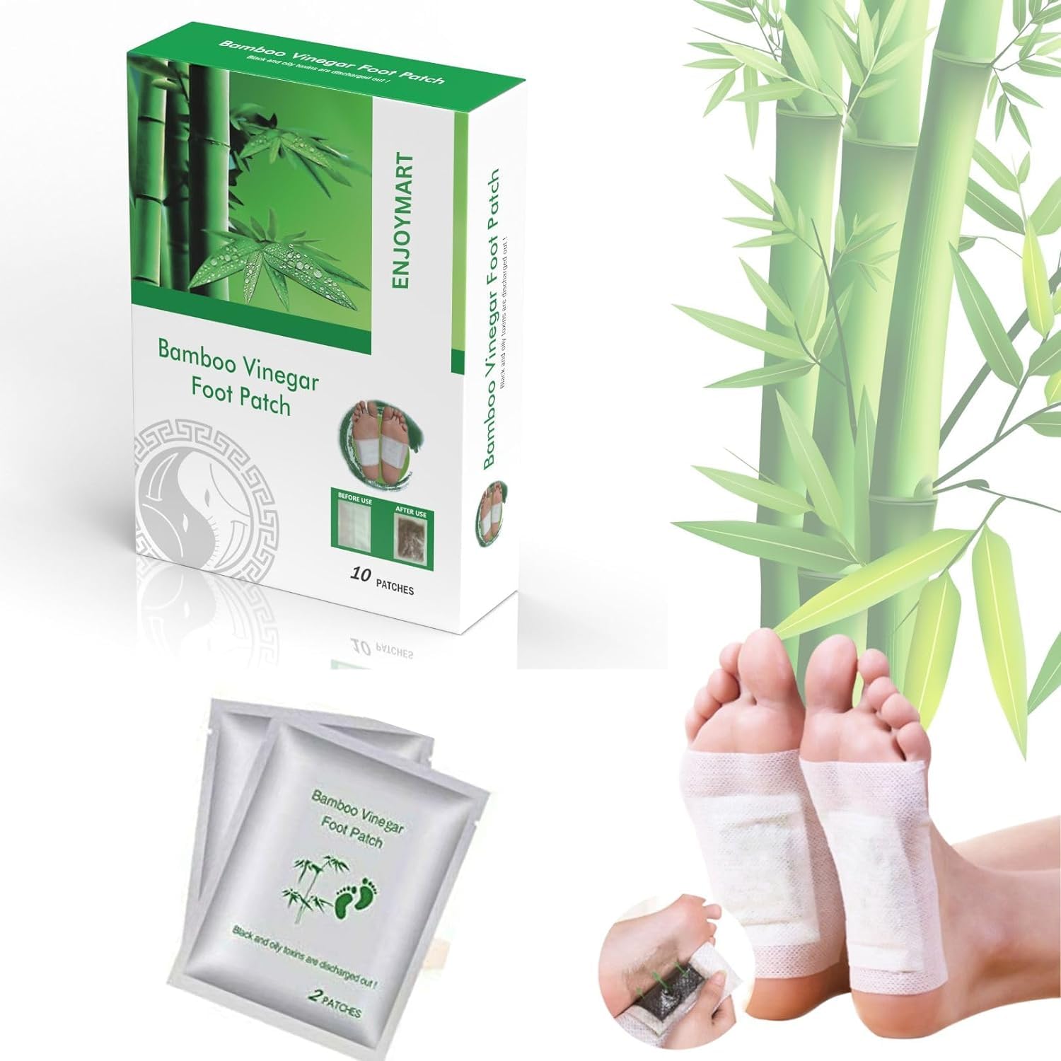 ENJOYMART Detox Foot Patches for Stress Relief & Better Sleep - Natural Toxin Removal & Cleansing Foot Pads for Men & Women (10 Patches/Box) - Perfect for Nighttime Use, Travel & Post-Workout Recovery