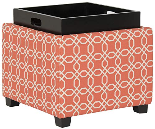SAFAVIEH Harrison Square Storage Ottoman - Cream Upholstered Foot Rest with Tray Top for Living Room, Bedroom & Home Decor