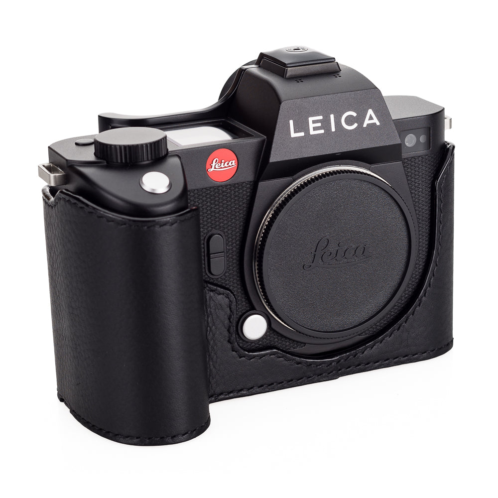 Arte di Mano Black Leather Half Case for Leica SL2 Camera - Battery Access Door & Black Stitching | Premium Protection for Travel & Photography Enthusiasts