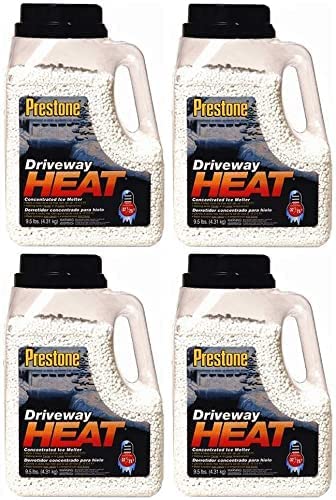 Prestone Driveway Heat Concentrated Ice Melter - 9.5 lb (4 Pack) | Fast-Acting Snow & Ice Melt for Driveways, Sidewalks & Steps | Winter Safety Solution for Homes & Businesses