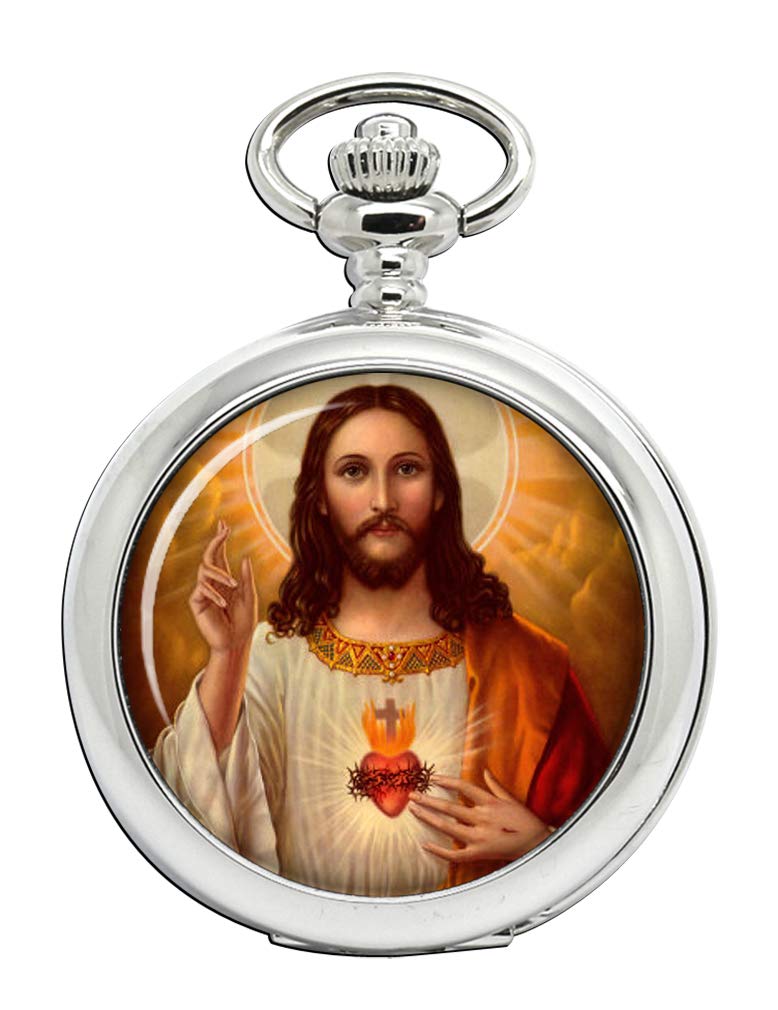 Vintage Sacred Heart of Jesus Pocket Watch - Engraved Family Crest, Roman Catholic Religious Gift for Men & Women - Perfect for Baptism, First Communion, Confirmation & Collectors