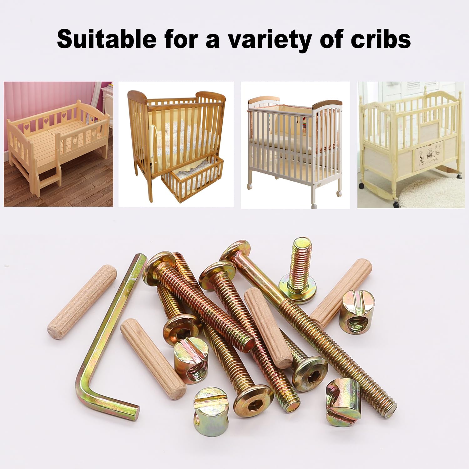 Weideer 26-Piece Crib Screw Kit - M6x20-80mm Bolts, Nuts & Dowels for Baby Beds & Furniture Assembly