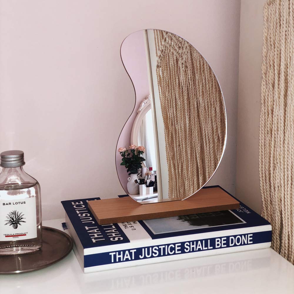 Acrylic Table Makeup Mirror with Wooden Base - 24x15cm Mango-Shaped Vanity Mirror for Bedroom & Desktop Decoration | Perfect for Dressing Table, Home Decor, and Gift Ideas