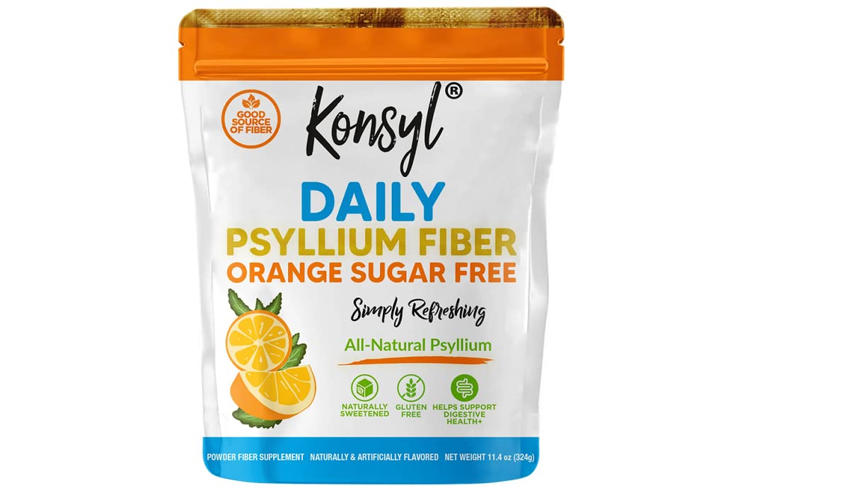 Konsyl Daily Psyllium Fiber Powder - Orange Flavor - 100% Natural Psyllium Husk - Sugar Free, Gluten Free - 11.4oz (324g) - Supports Digestive Health & Weight Management