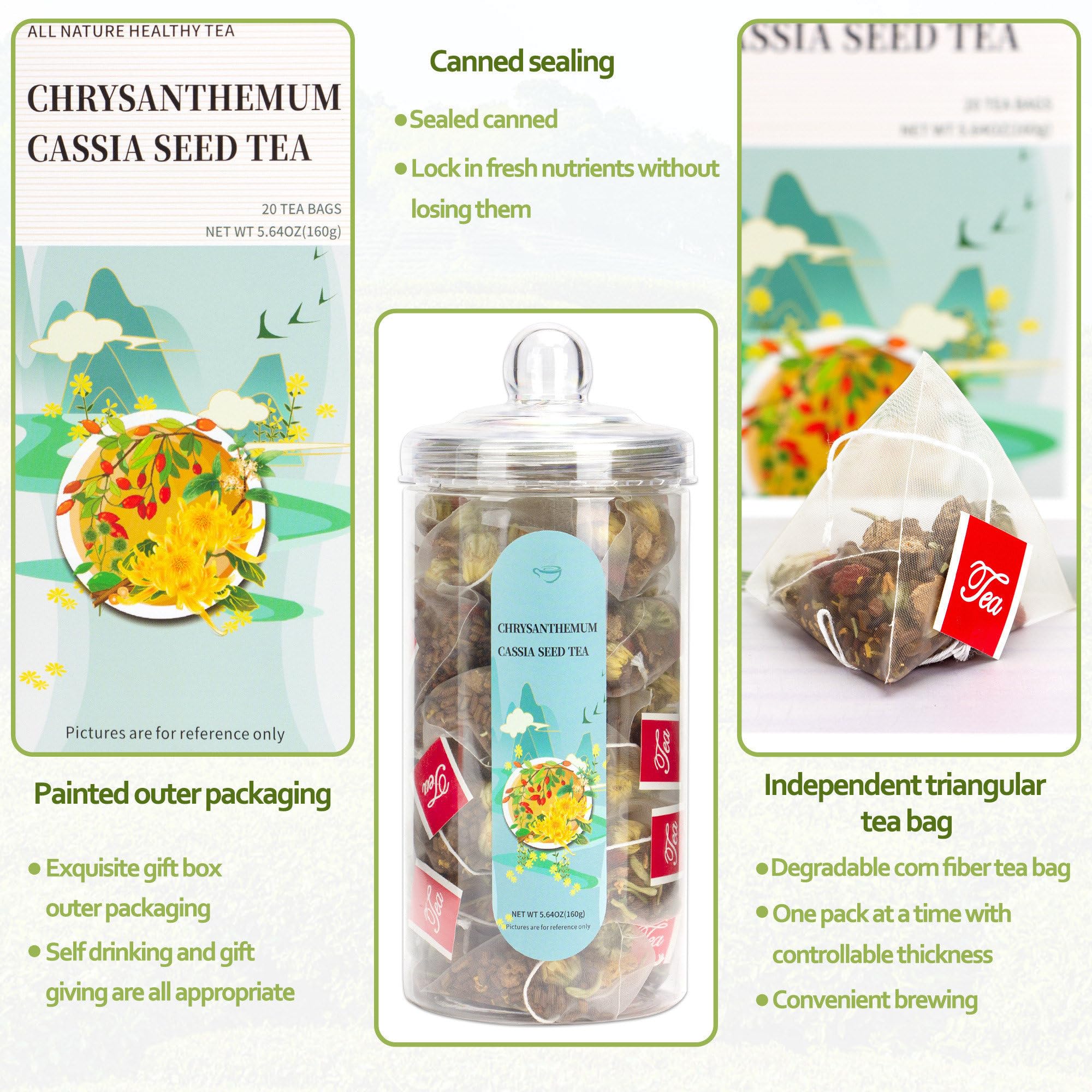 Organic Chrysanthemum Cassia Seed Tea Bags - Chinese Herbal Eye & Liver Detox Tea with Burdock Root, Goji Berry, Honeysuckle & Osmanthus | Antioxidant Floral Tea for Relaxation, Eye Strain Relief & Better Sleep | Perfect for Office, Study & Nighttime Wellness