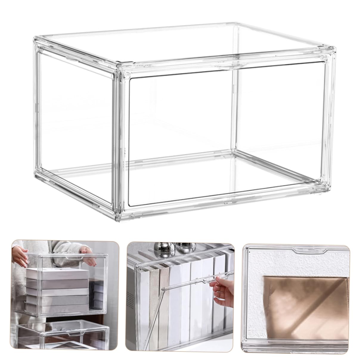 Tofficu Clear Acrylic Book Storage Box - Stackable Textbook Holder for Bedroom, Office & Student Dorm - Organize Books, Magazines & Sundries - Perfect for Home, School & Office Organization