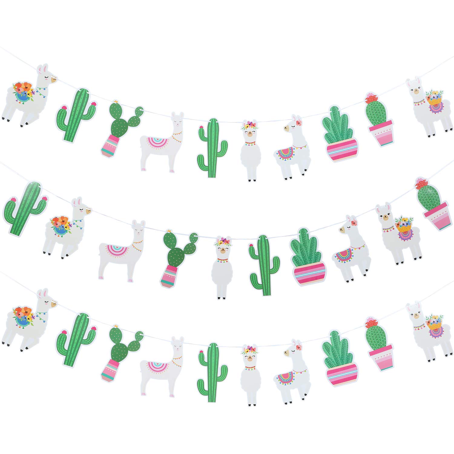 3PCS Llama Party Garland with Cacti Decor - Mexican Fiesta Theme Birthday, Graduation & Cinco de Mayo Party Supplies | Perfect for Wall Decor, Photo Backdrops & Themed Celebrations