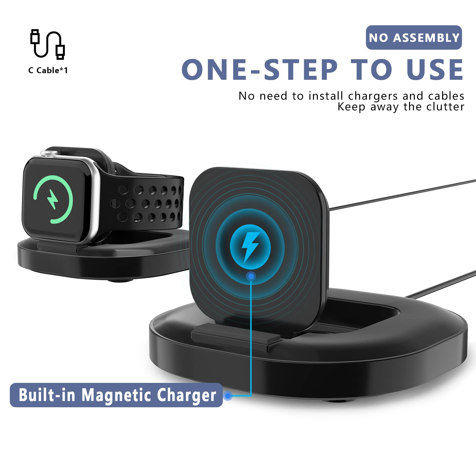 KOOPAO Magnetic Foldable iWatch Charger Stand - Portable Charging Dock Station for Apple Watch Series 9/8/7/6/SE/5/4/3/2 | Perfect for Travel, Office & Nightstand Charging