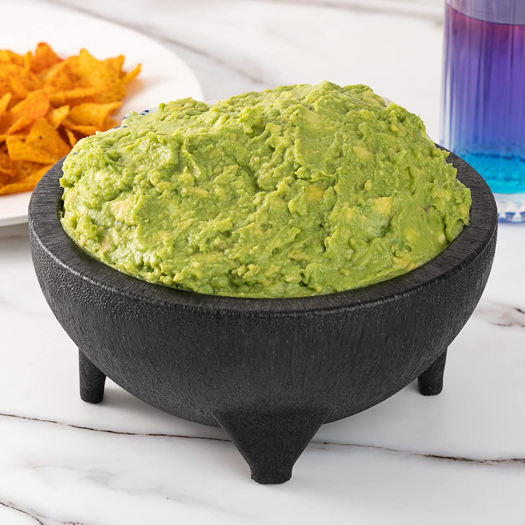 56oz Black Plastic Molcajete Salsa Bowl - 3-Legged Design, Microwave & Dishwasher Safe, Shatterproof Serving Bowl for Guacamole, Cheese Dip, Sauces - Perfect for Parties, Restaurants & Mexican Cuisine