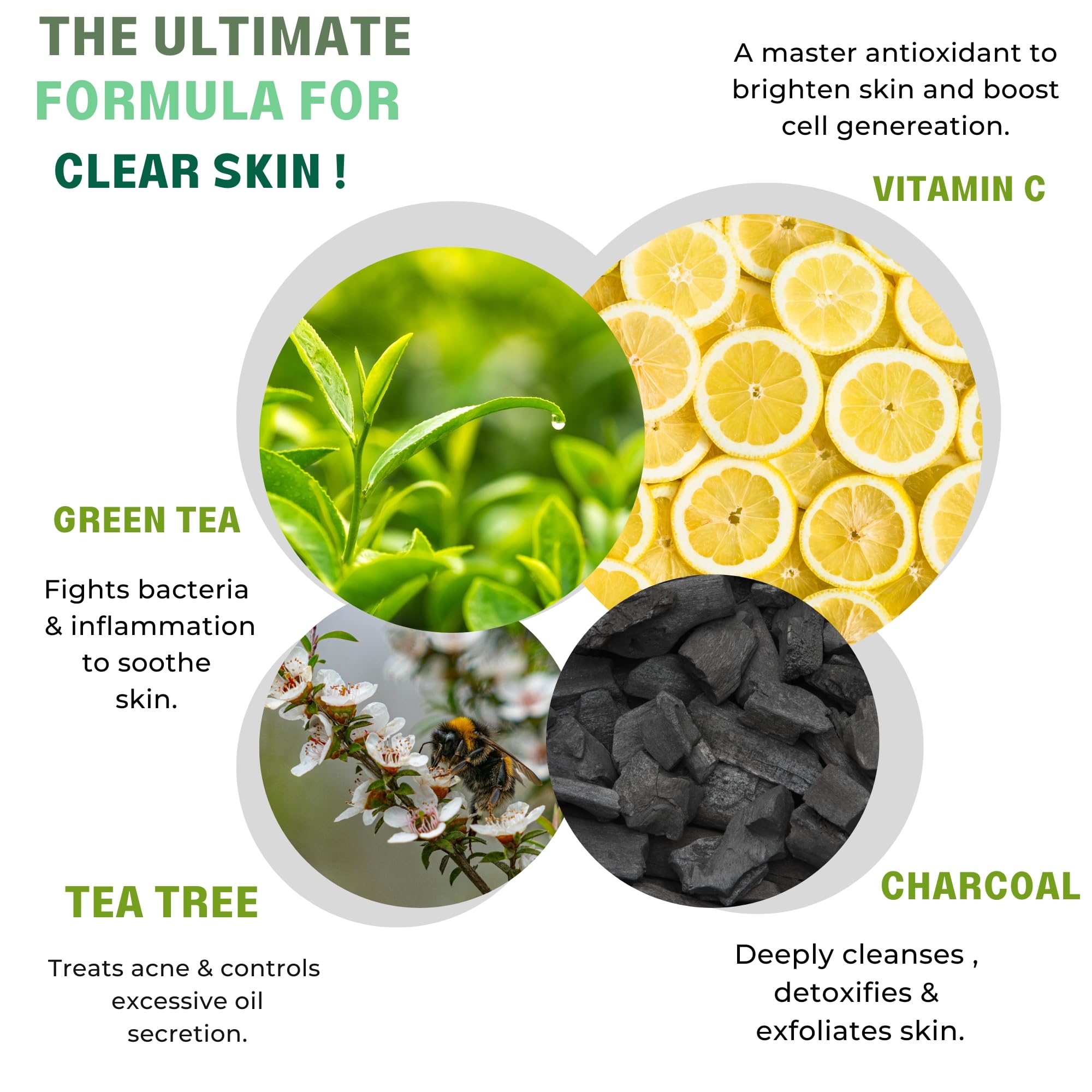 Daimaa Organics Detox Activated Charcoal Face Wash with Vitamin C, Green Tea & Tea Tree Oil - Anti Acne, Oil Control & Pollution Protection for Men & Women - 100ml - Perfect for Daily Skincare & Deep Cleansing Routine