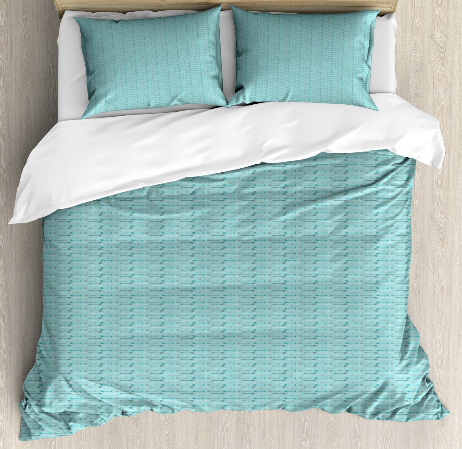 Ambesonne Teal Duvet Cover Set - Cultural Symmetrical Design King Size Bedding Set with 2 Duvet Covers & 4 Pillowcases (2 Pack, Cal King, Turquoise Grey White) for Modern & Bohemian Bedroom Decor