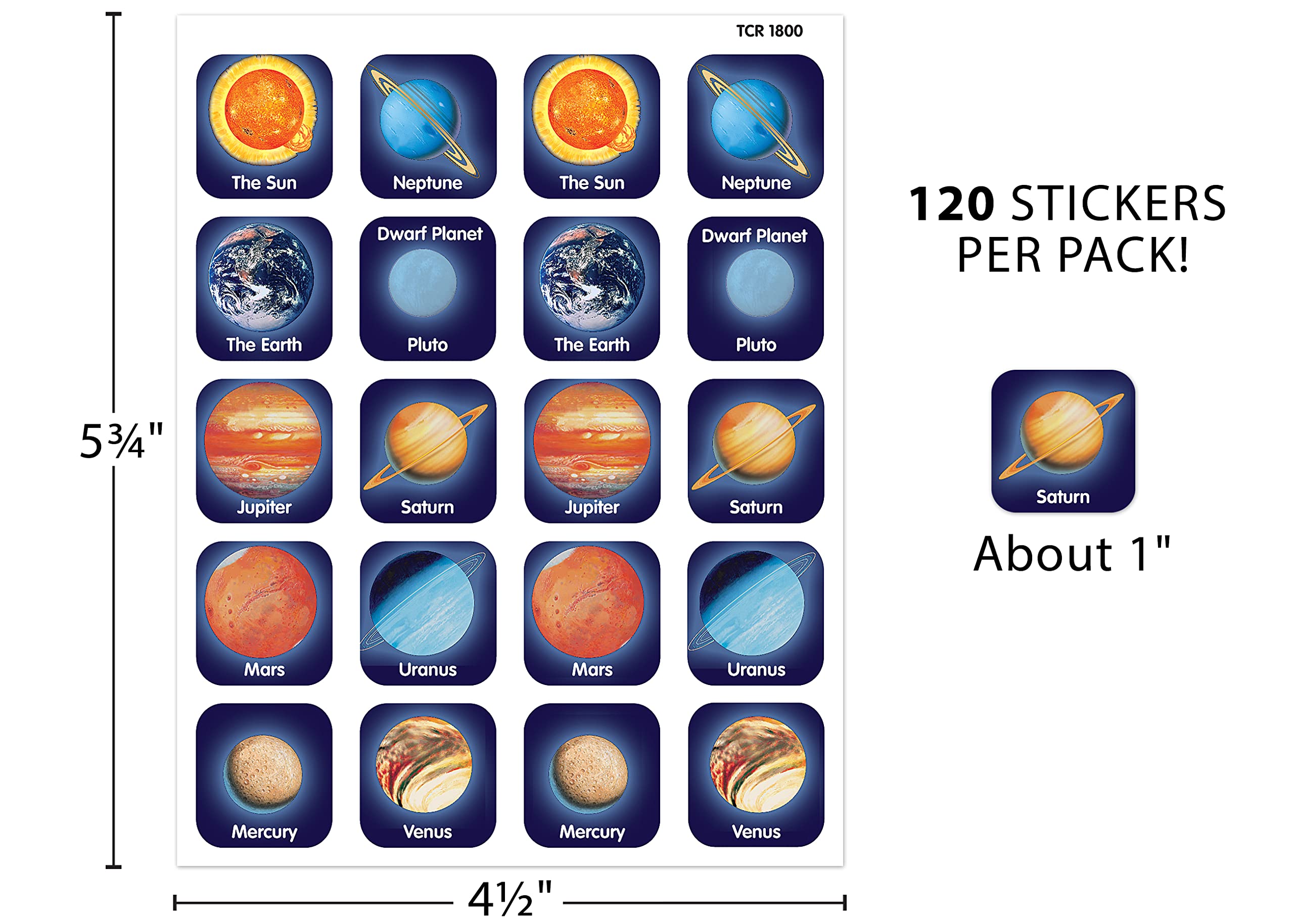 Teacher Created Resources Planets Stickers - 60 Colorful Space Stickers for Kids, Classroom, Science Projects & Scrapbooking (TCR-1800)