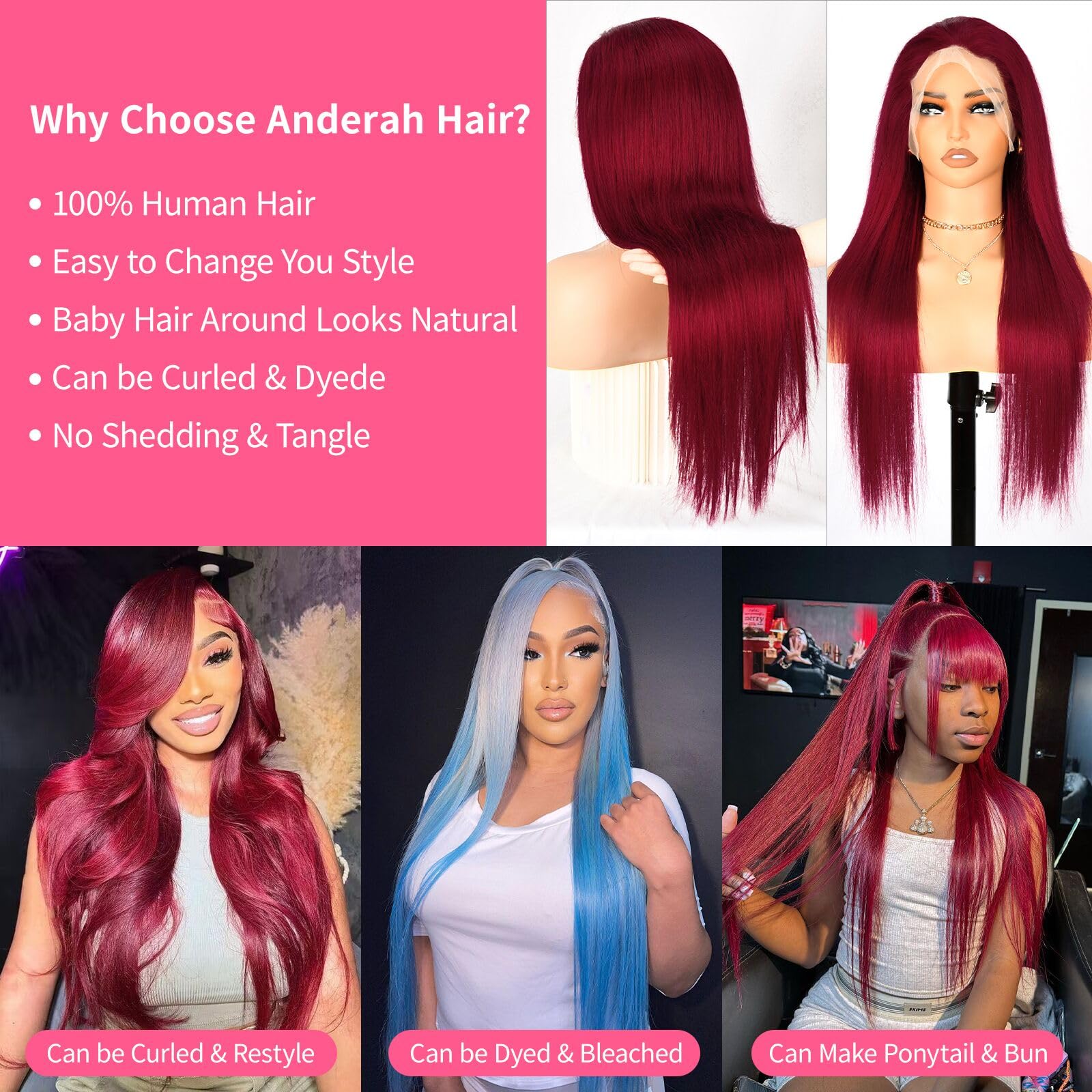 99J Burgundy Lace Front Wigs Human Hair - Brazilian Virgin Hair 180% Density, Glueless Straight 13x4 Lace Frontal Wig with Baby Hair & Pre-Plucked Hairline, 30 Inch for Women - Perfect for Cosplay, Daily Wear, and Special Occasions