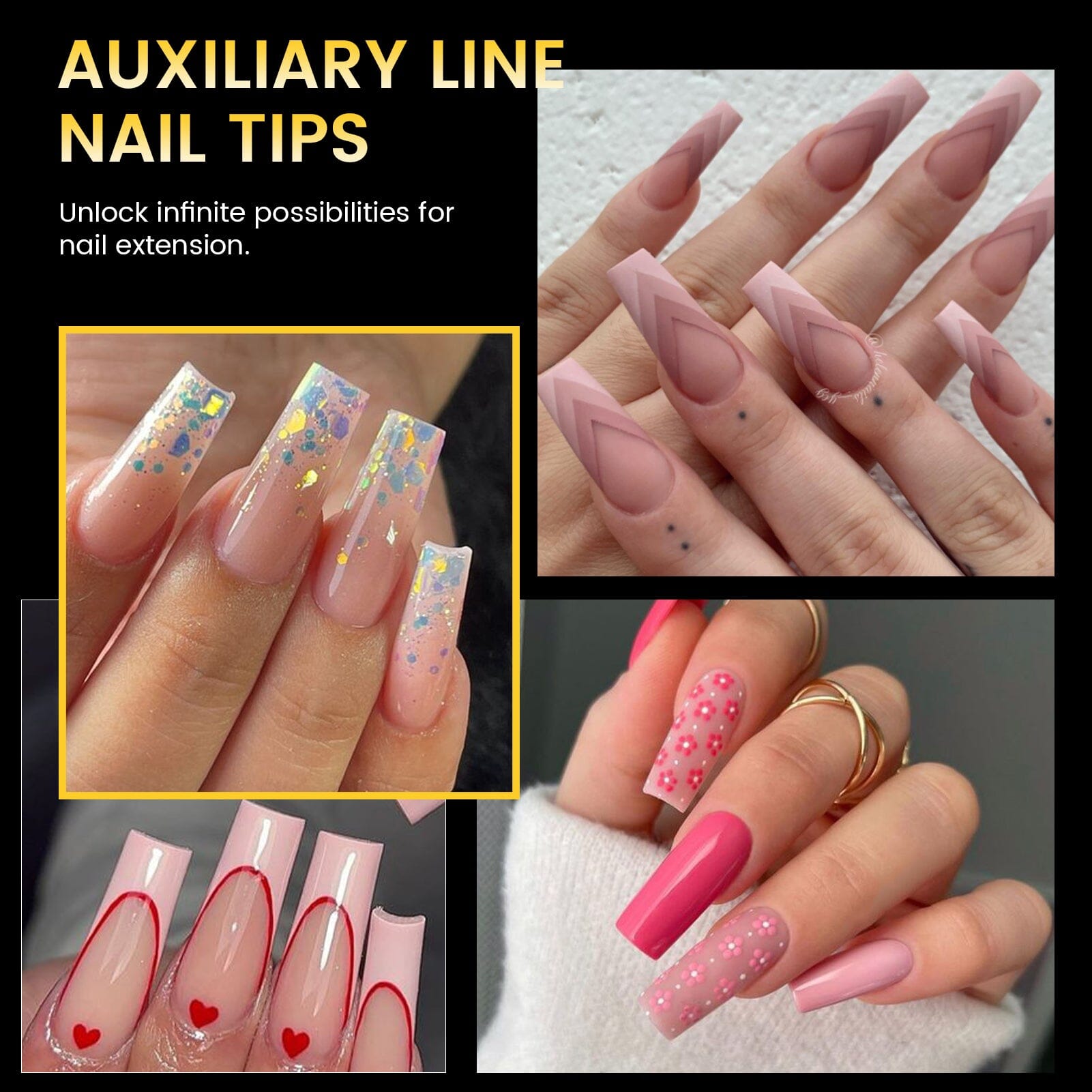 300pcs Half Cover Straight Auxiliary Line Nail Tips - 12 Different Sizes for DIY Nail Art, Salon & Home Manicure - Perfect for French Tips, Acrylic Nails & Nail Extensions