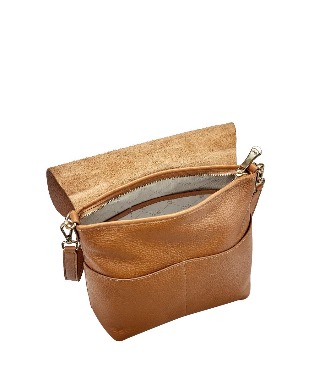 GiGi New York Handcrafted Women's Camel Napa Luxe Leather Andie Crossbody Bag - Medium Size Purse for Everyday Use, Work & Travel