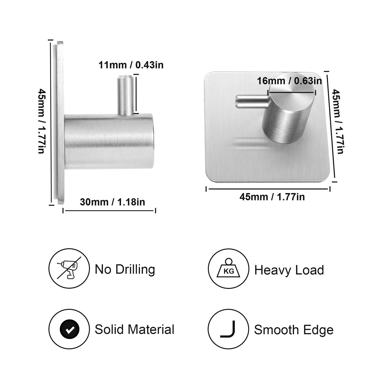 FULGENTE 4-Pack Adhesive Wall Hooks - Heavy Duty Bathroom Towel Hooks, Coat Hangers & Bath Towel Holder for Home, Kitchen, Dorm - No Drill Wall Mounted Organization Solution