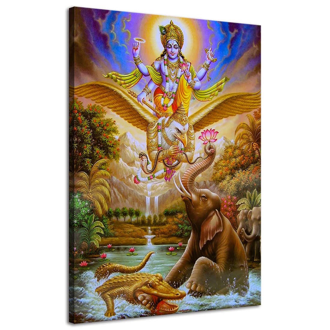 Framed Ganesha Krishna Canvas Wall Art - 8x12 Inch (20x30cm) Religious Hindu Painting for Home Decor, Office, Bedroom & Living Room | Perfect for Meditation Spaces & Spiritual Gifts