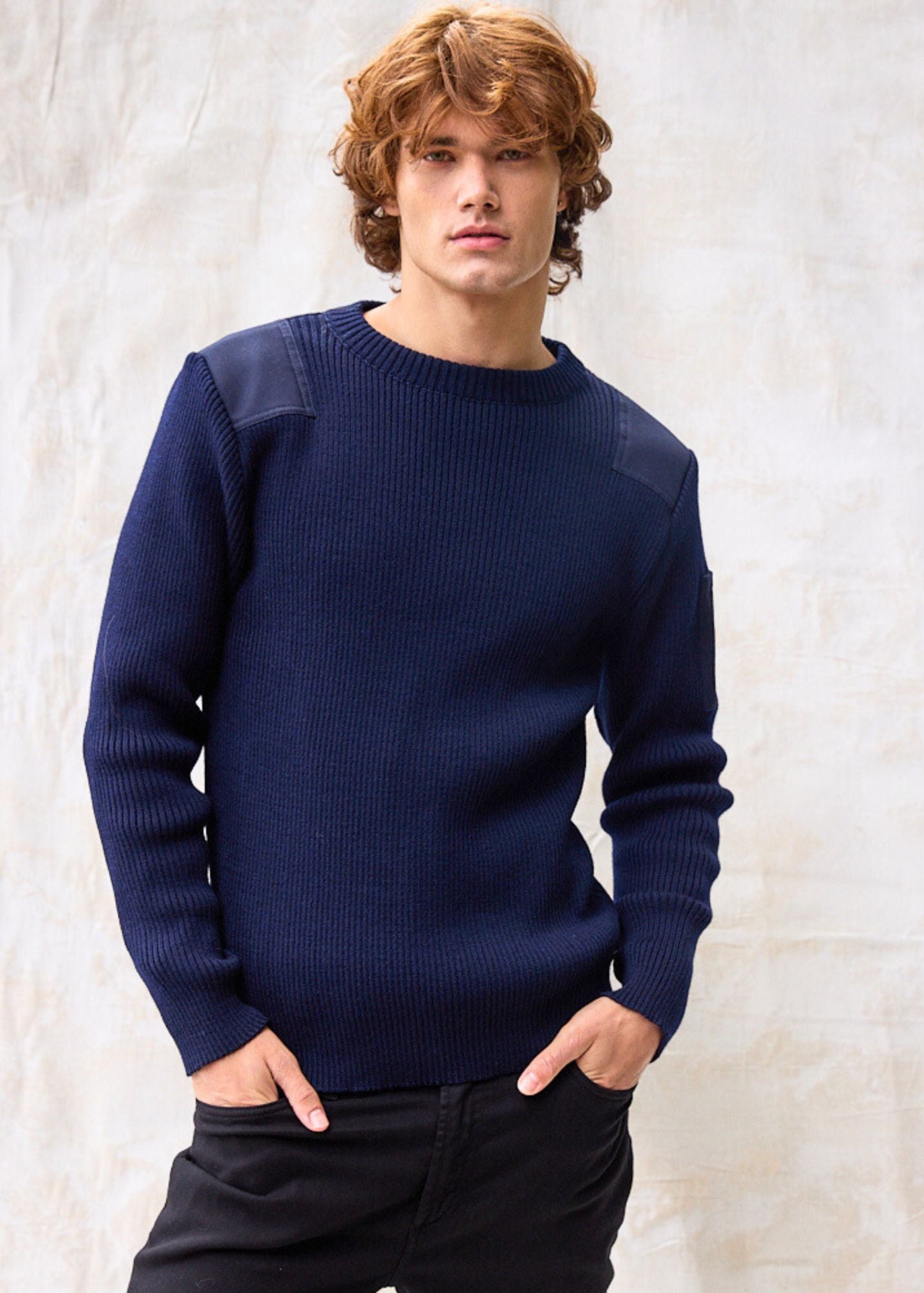 Condor II Men's 100% Wool Breton Sweater with Canvas Shoulder & Elbow Patches - Navy Blue | Classic Casual Wear for Fall & Winter | Office, Date Night & Outdoor Activities