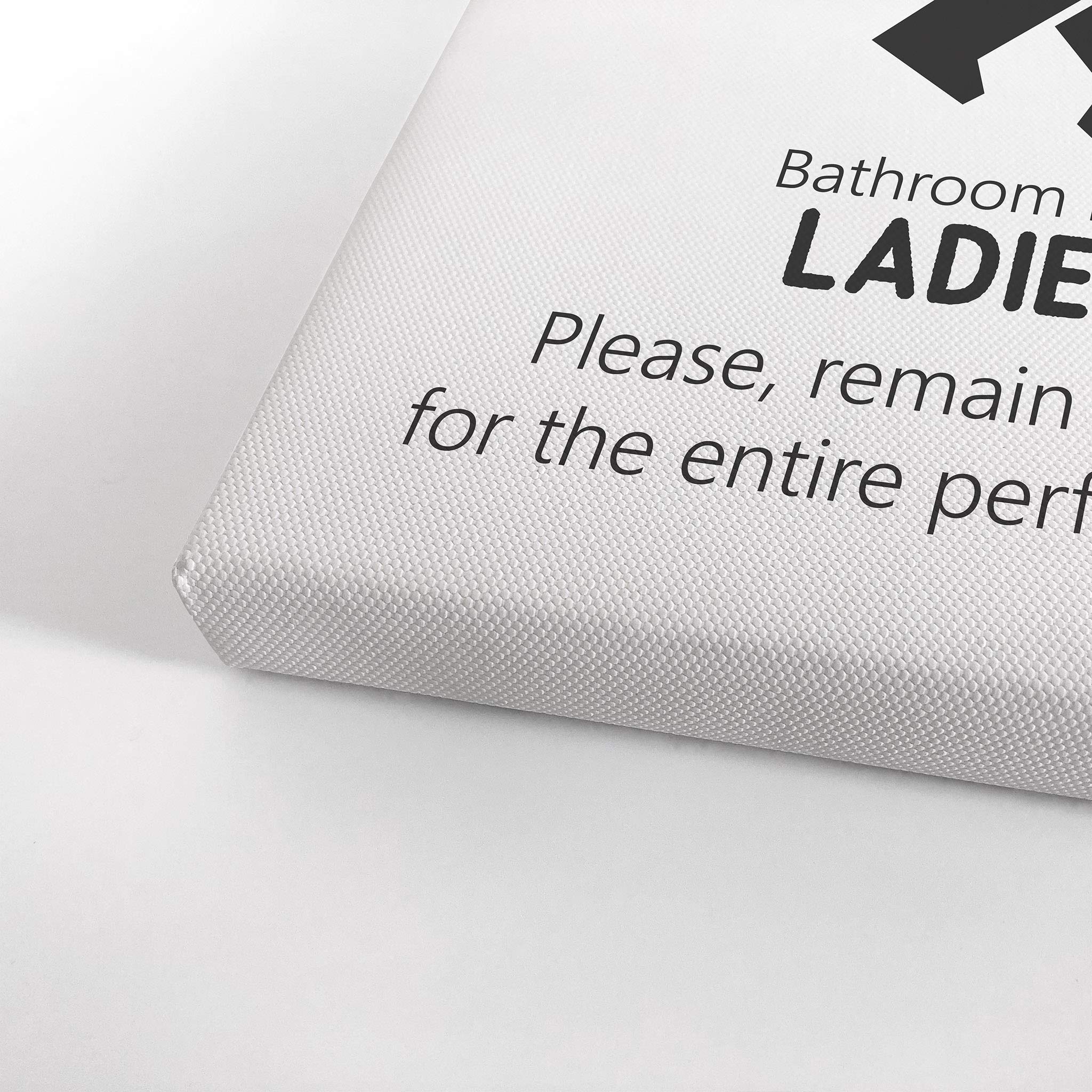 Funny Bathroom Sign Canvas Print - 'Ladies Please Remain Seated' Humorous Wall Art Decor, 36x24 Inch Ready to Hang Bathroom Rules Poster, Made in USA - Perfect for Powder Rooms, Guest Baths & Home Decor