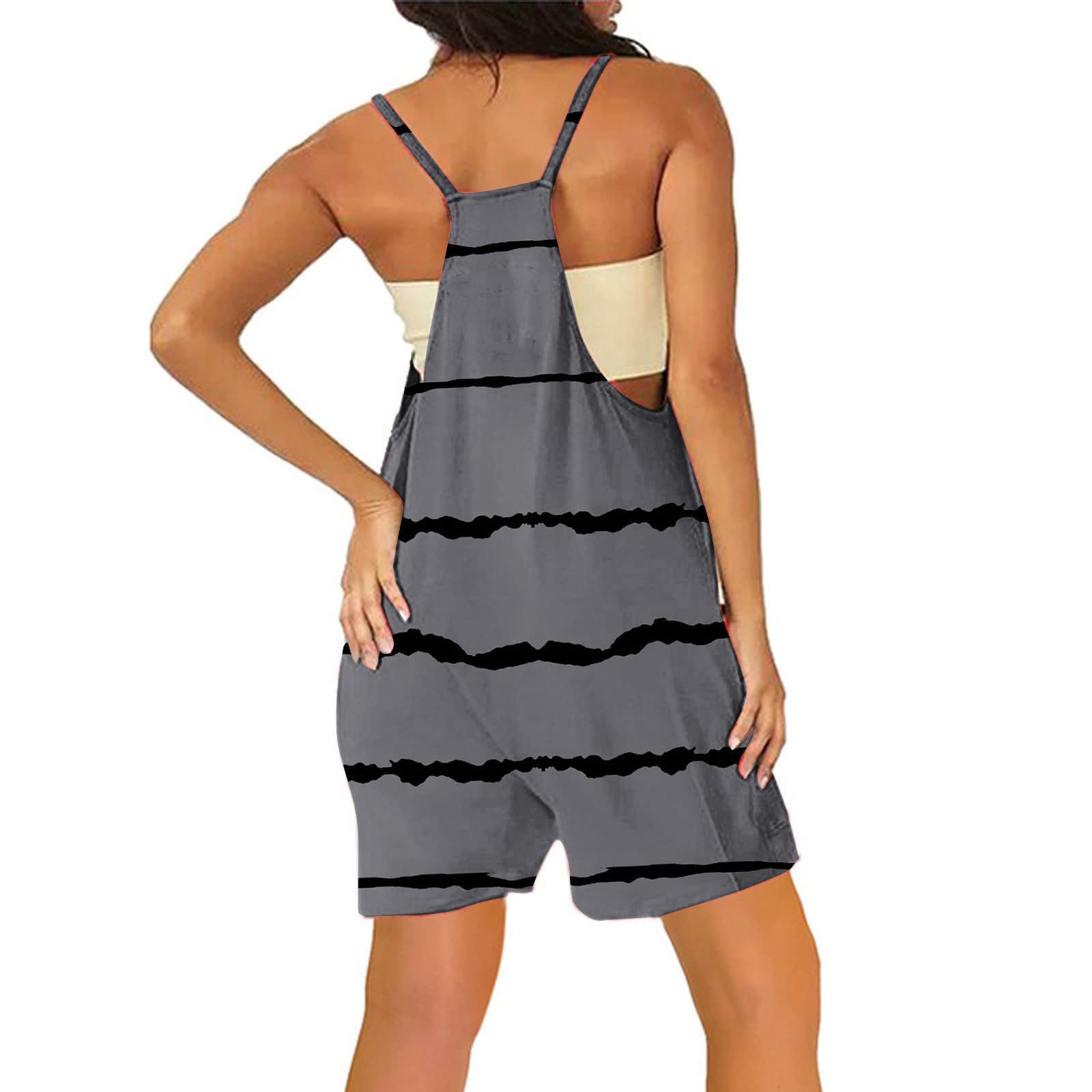 Women's Fashion Color Block Striped Summer Romper - Sexy Sleeveless Printed Wide Leg Jumpsuit for Casual Wear | Perfect for Beach, Vacation, and Summer Outings