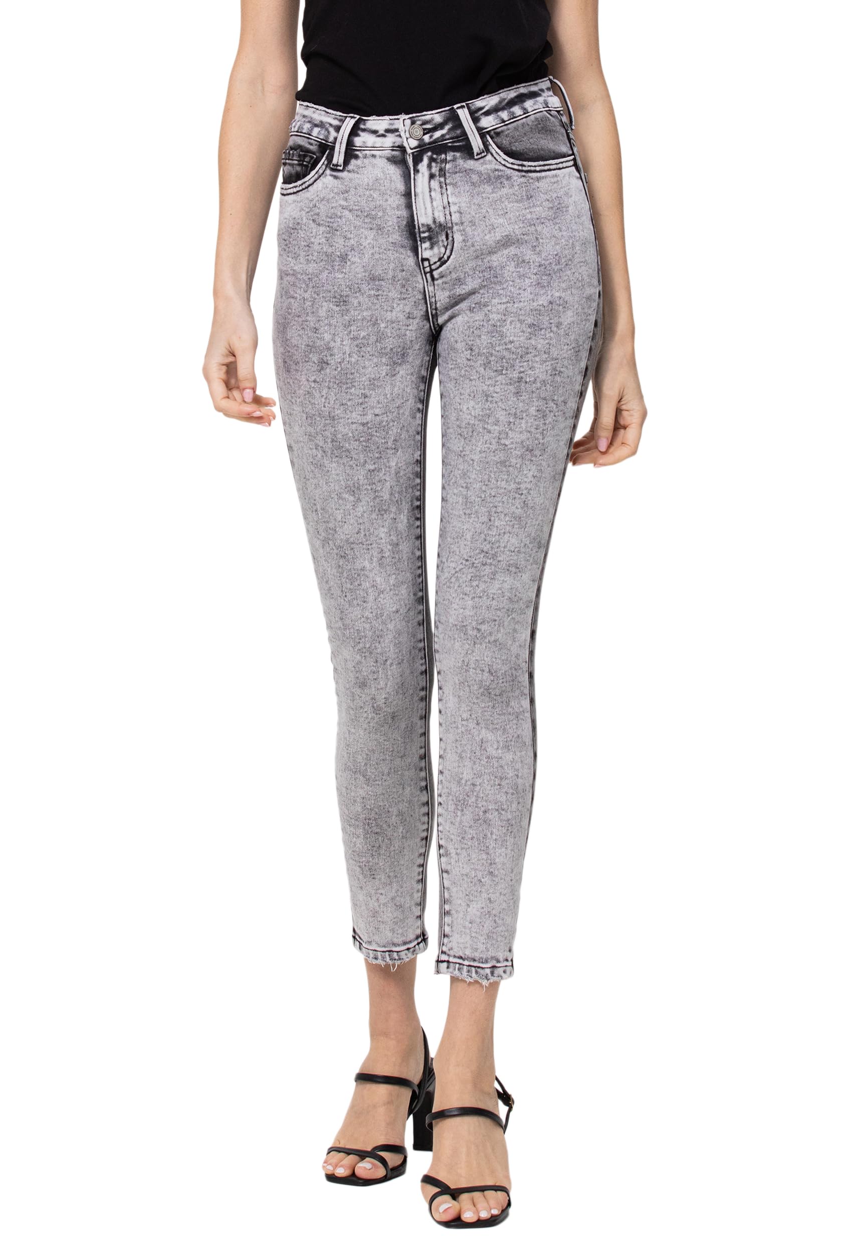 VERVET High Rise Contrast Skinny Jeans for Women - Black/Grey Stretch Denim Pants | Trendy Slim Fit Jeans for Casual Wear, Night Out & Everyday Fashion
