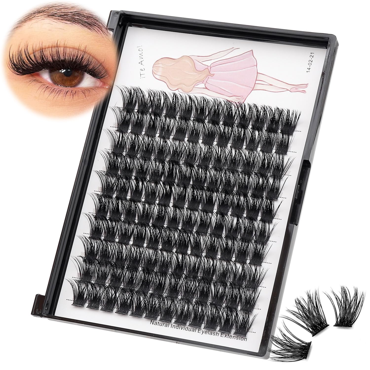 3D Effect Glue Bonded Cluster Eyelashes - 120 Clusters/Box, 14MM Wide Individual Eyelash Extensions for Natural Volume | Perfect for Home Lash Application, Bridal Makeup & Special Occasions