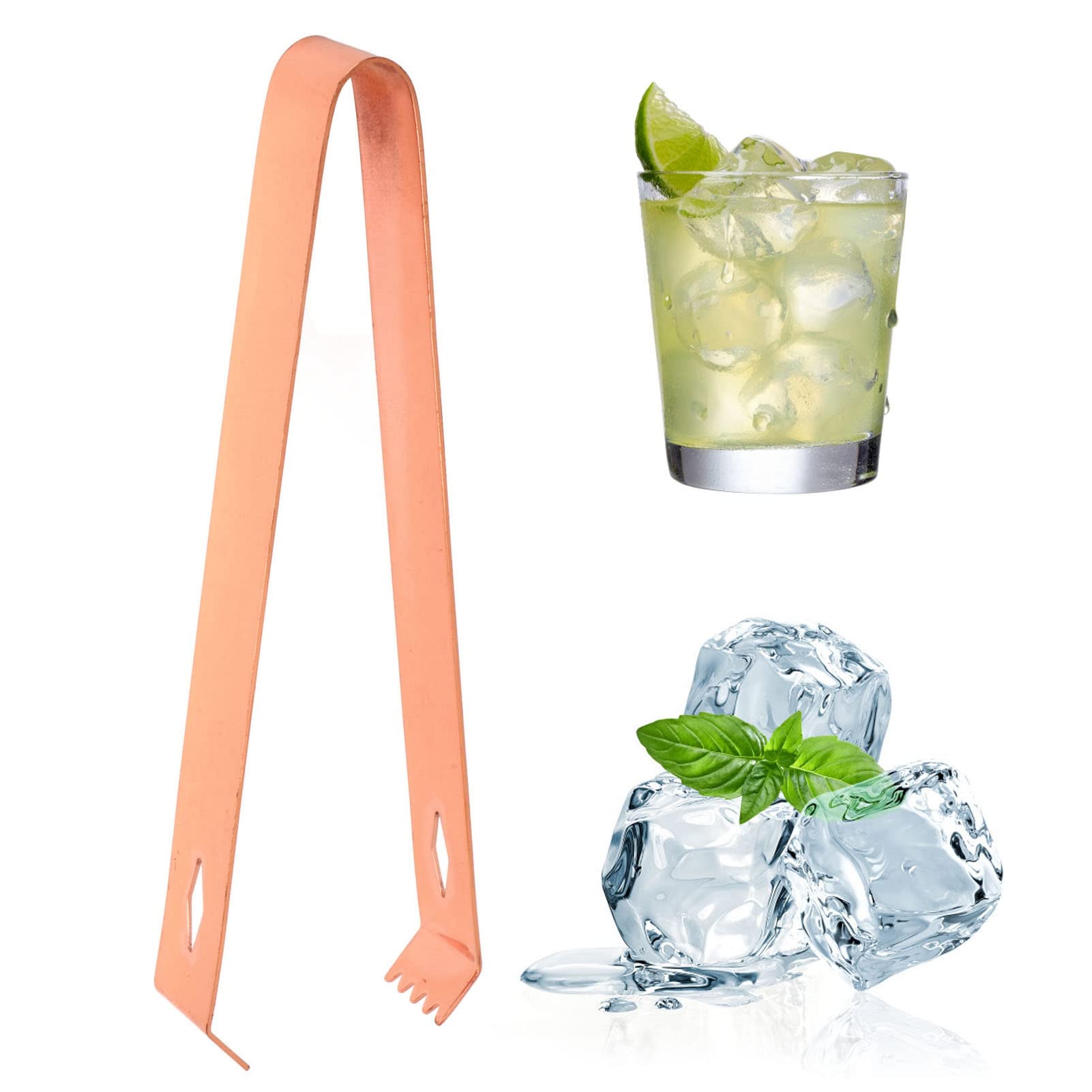 Stainless Steel Ice Tongs for Cocktails & Bar - 6.7 Inch Metal Ice Bucket Tongs for Serving, Food, Sugar Cubes (Red Brass) - Perfect for Mixing Drinks, Home Bars & Party Serving