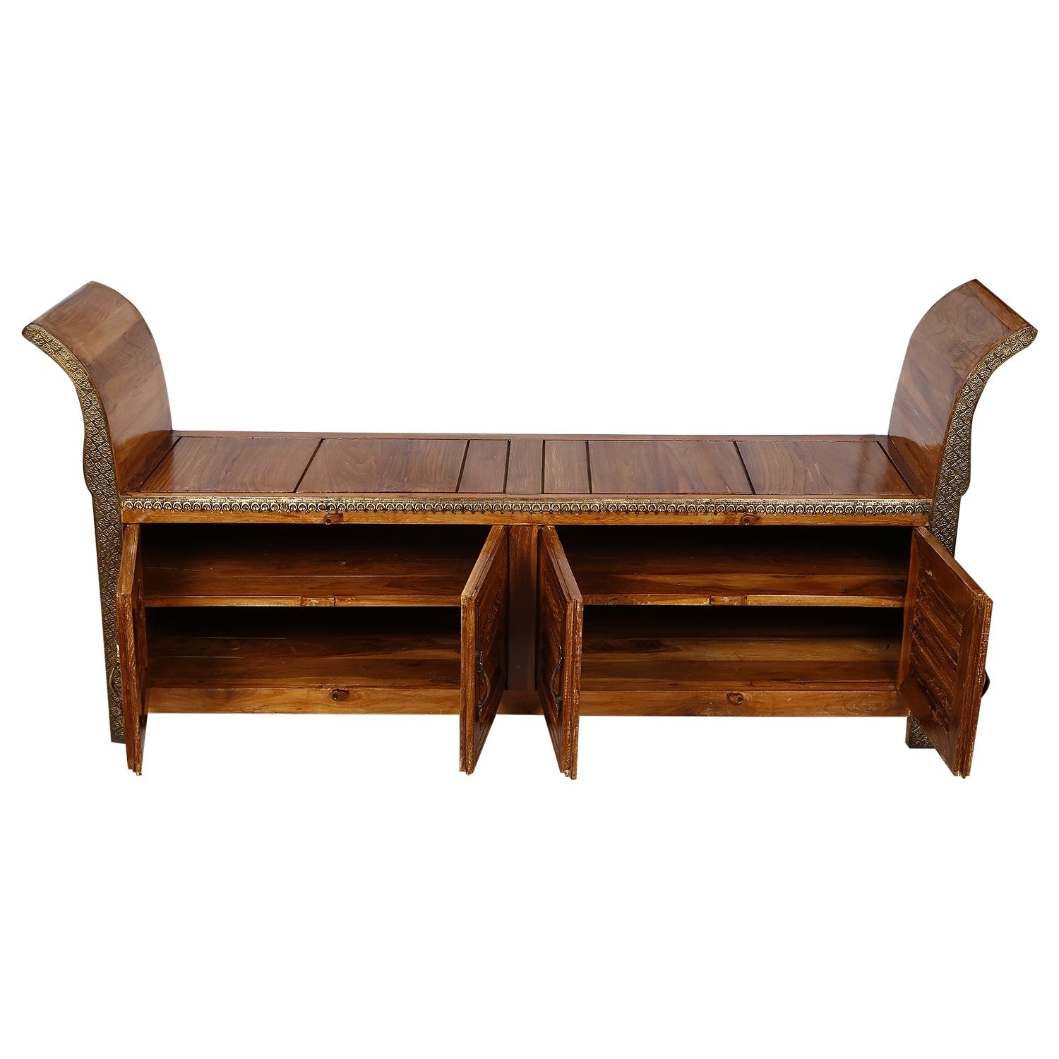 Antique Brass Embossed Sofa Shoe Bench - Elegant Entryway Seating with Storage for Hallway, Bedroom or Living Room