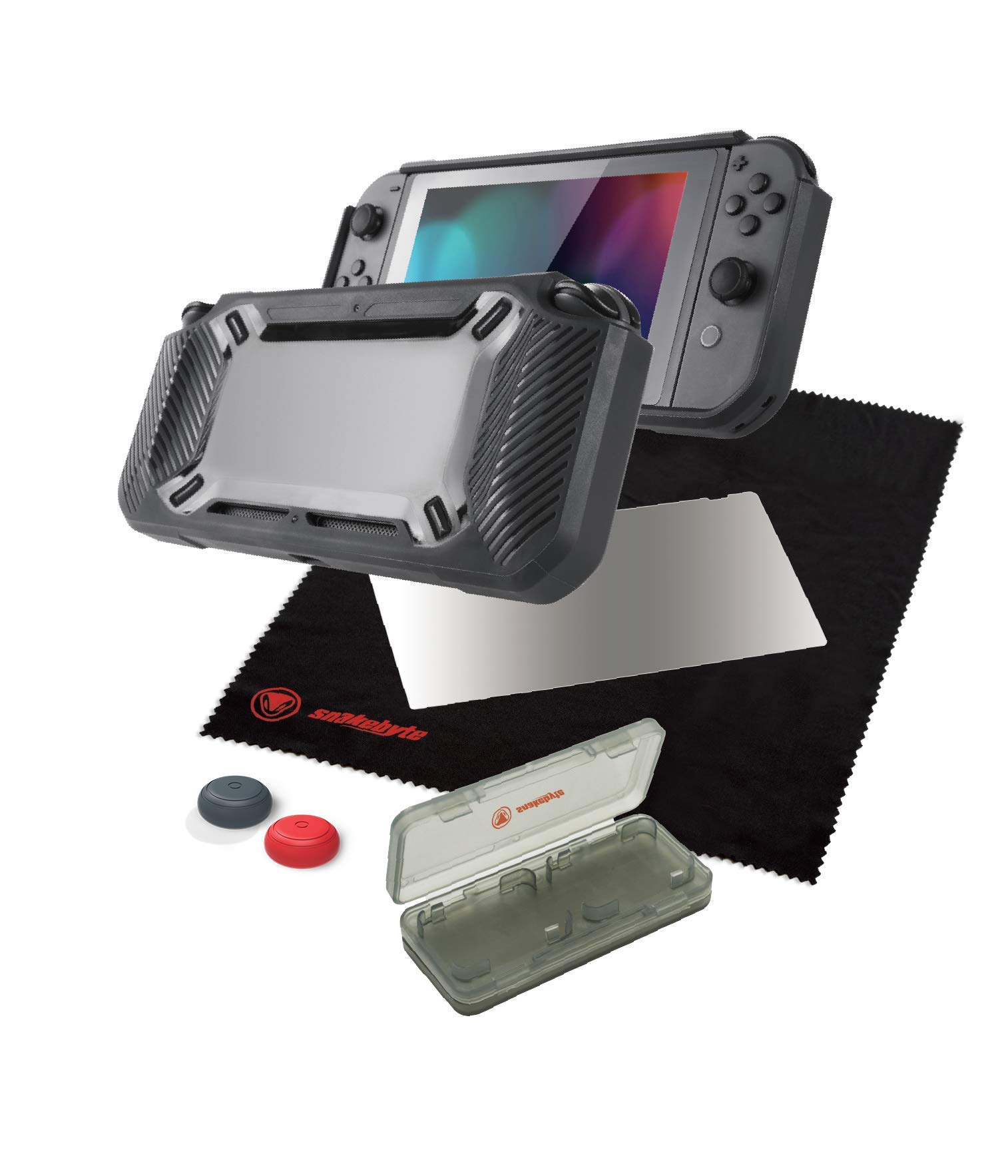 Snakebyte Tough Kit - Protective Accessory Set for Nintendo Switch with Hard Case, H9 Screen Protector, Cleaning Cloth & Thumb Grips - Black - Perfect for Gaming, Travel & Storage