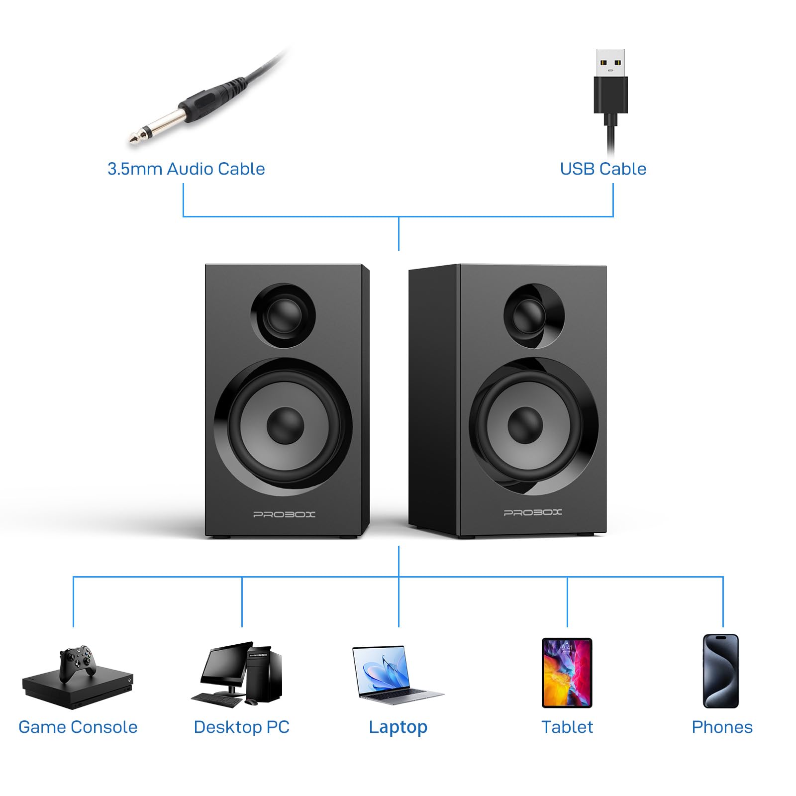 BT16 Active Bookshelf Speakers with 3.5