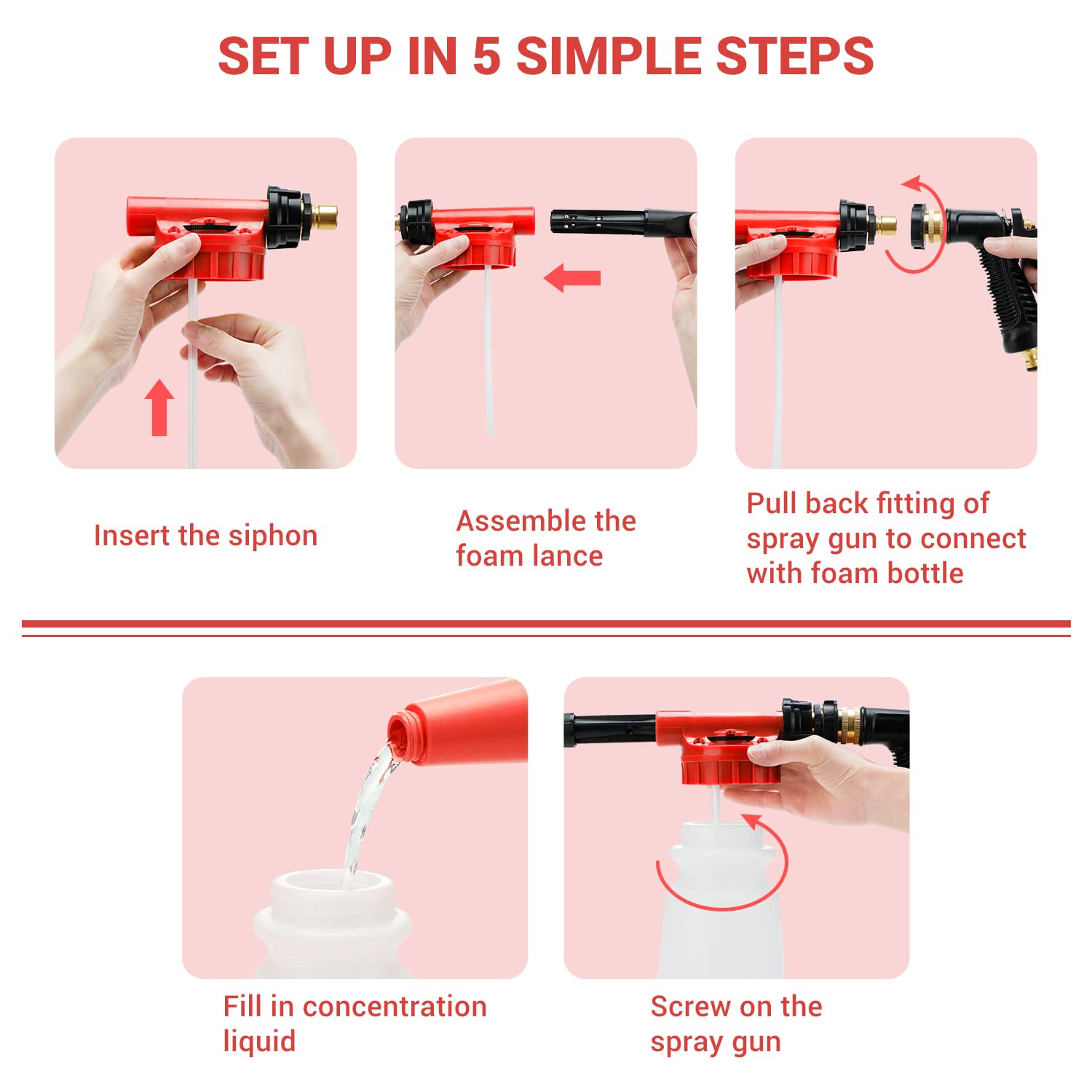 Ohuhu Car Wash Foam Gun with 6 Adjustable Foam Levels, 3/8