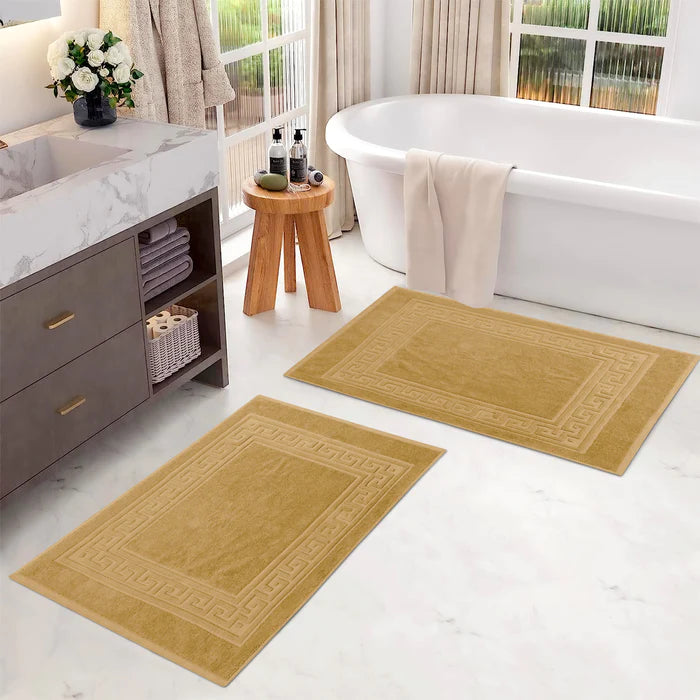 Premium Cotton 2-Piece Greek Key Border Bath Mat Set - Ultra Absorbent, Non-Slip - Perfect for Bathroom, Spa & Luxury Home Decor