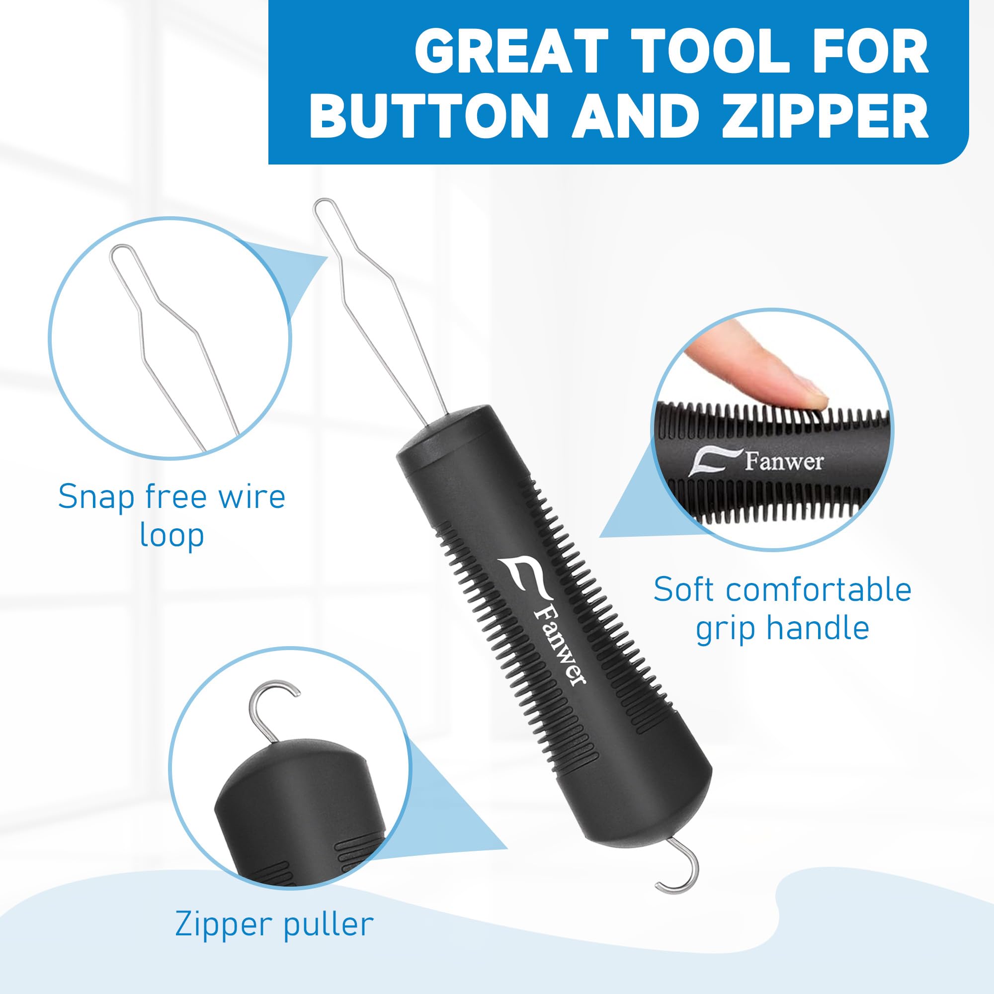 Fanwer 2 Pack Button Hook & Zipper Pull Helper - One Handed Dressing Aid Tool for Seniors, Arthritis & Weak Hands - Adaptive Equipment for Easy Buttoning & Zipper Pulling - Perfect Gift for Elderly & Handicapped - Ideal for Daily Dressing, Travel & Independence Assistance