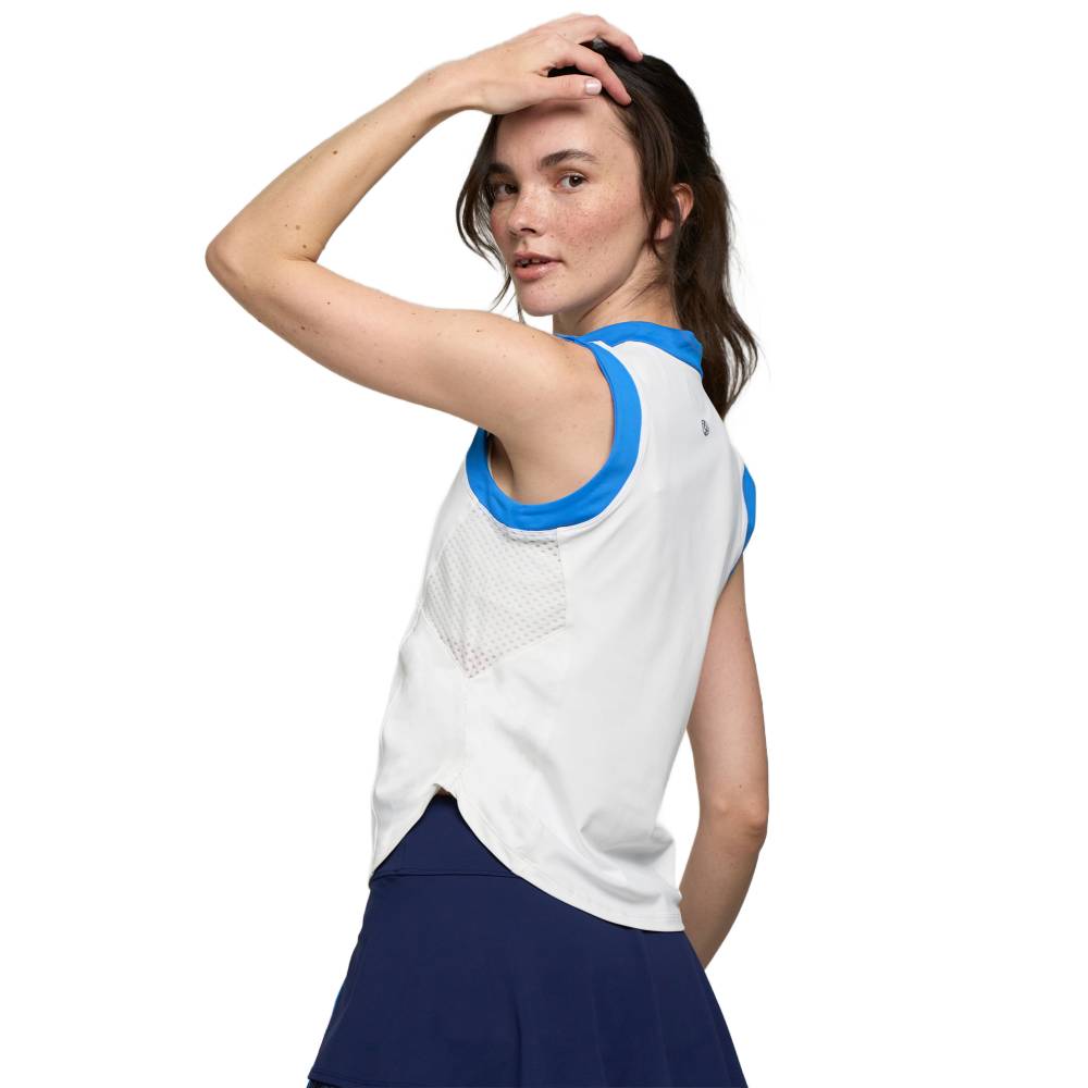 Lija Women's Elite Race Tank Top - Breathable Running Shirt for Women, Lightweight Workout Top (White/Cornflower) - Perfect for Marathon Training, Gym Sessions & Outdoor Sports