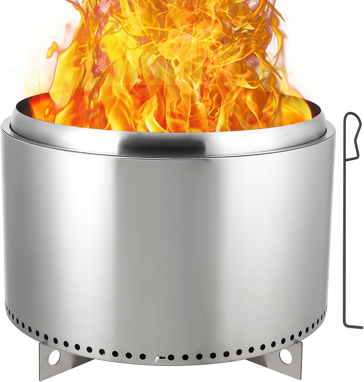 GARVEE 27 Inch Smokeless Fire Pit with Air Switch - Portable Stainless Steel Outdoor Fire Pit with Fixed Stand, Stove Hook & Ash Pan - Perfect for Camping, Backyard, Patio & Outdoor Gatherings