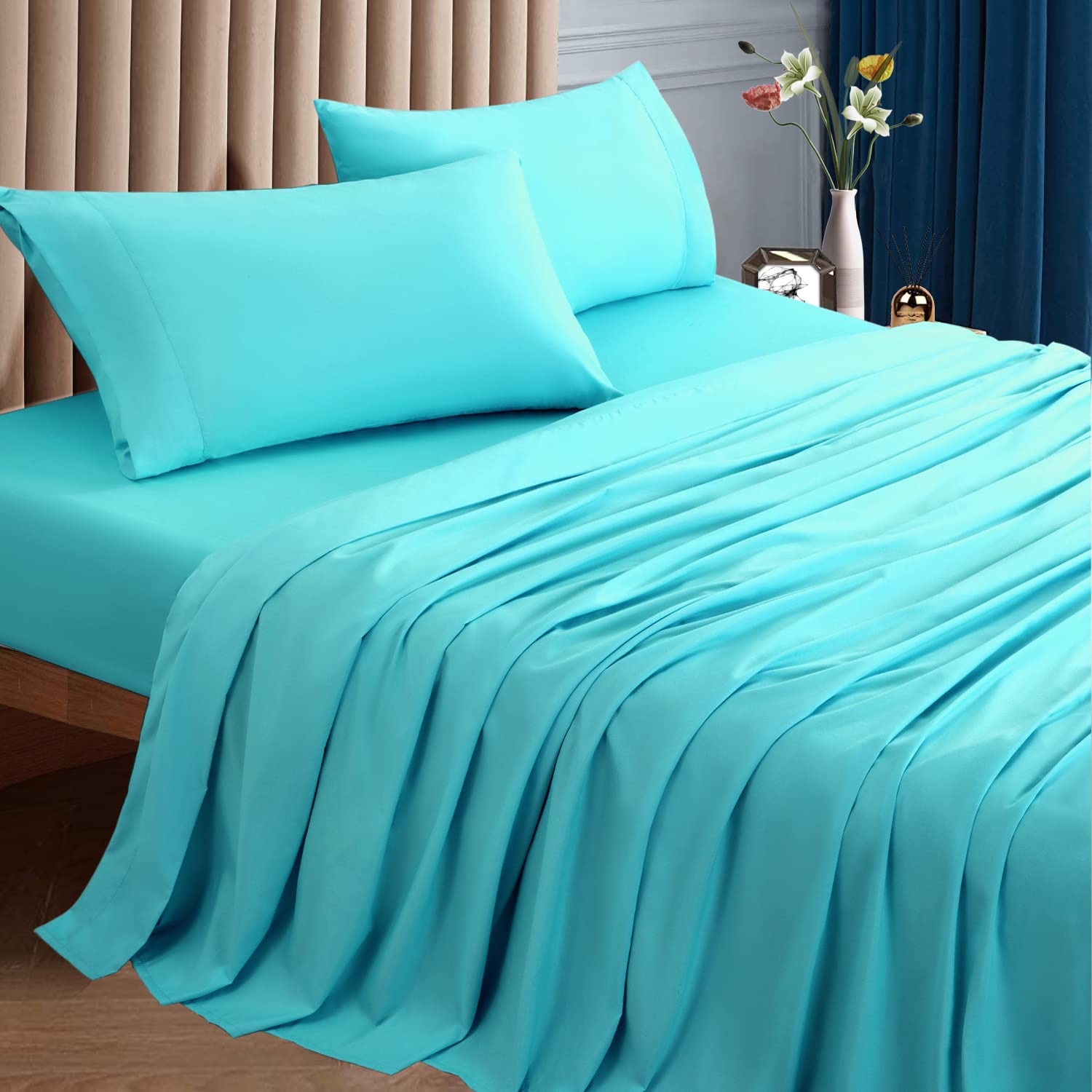 SONORO KATE 1000 Thread Count 100% Egyptian Cotton Queen Size Bed Sheet Set - Ultra Soft & Silky Sateen Weave, Luxury Hotel Quality Deep Pocket (Fits 16-20