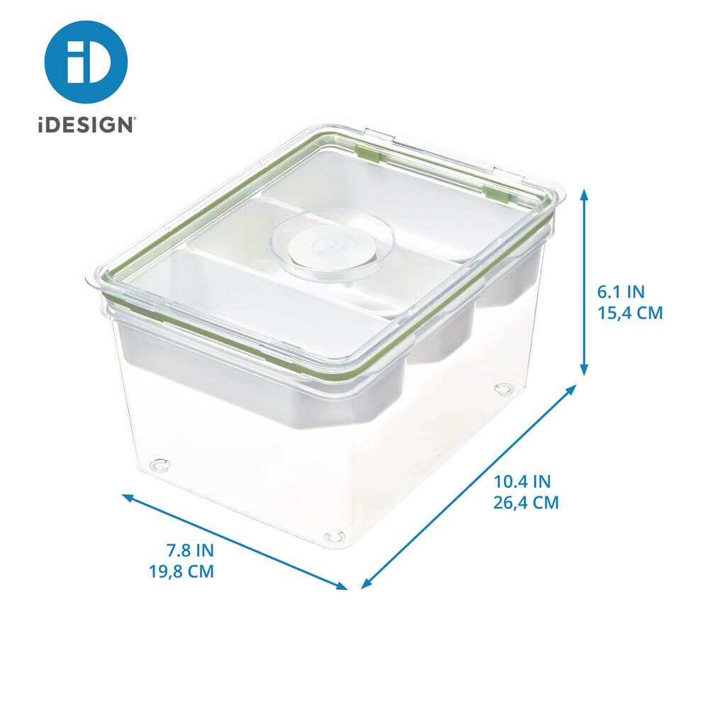 iDesign Large Tall Fridge Storage Container with Removable Insert Trays - Perfect for Organizing Leftovers, Meal Prep, and Beverages in Your Refrigerator