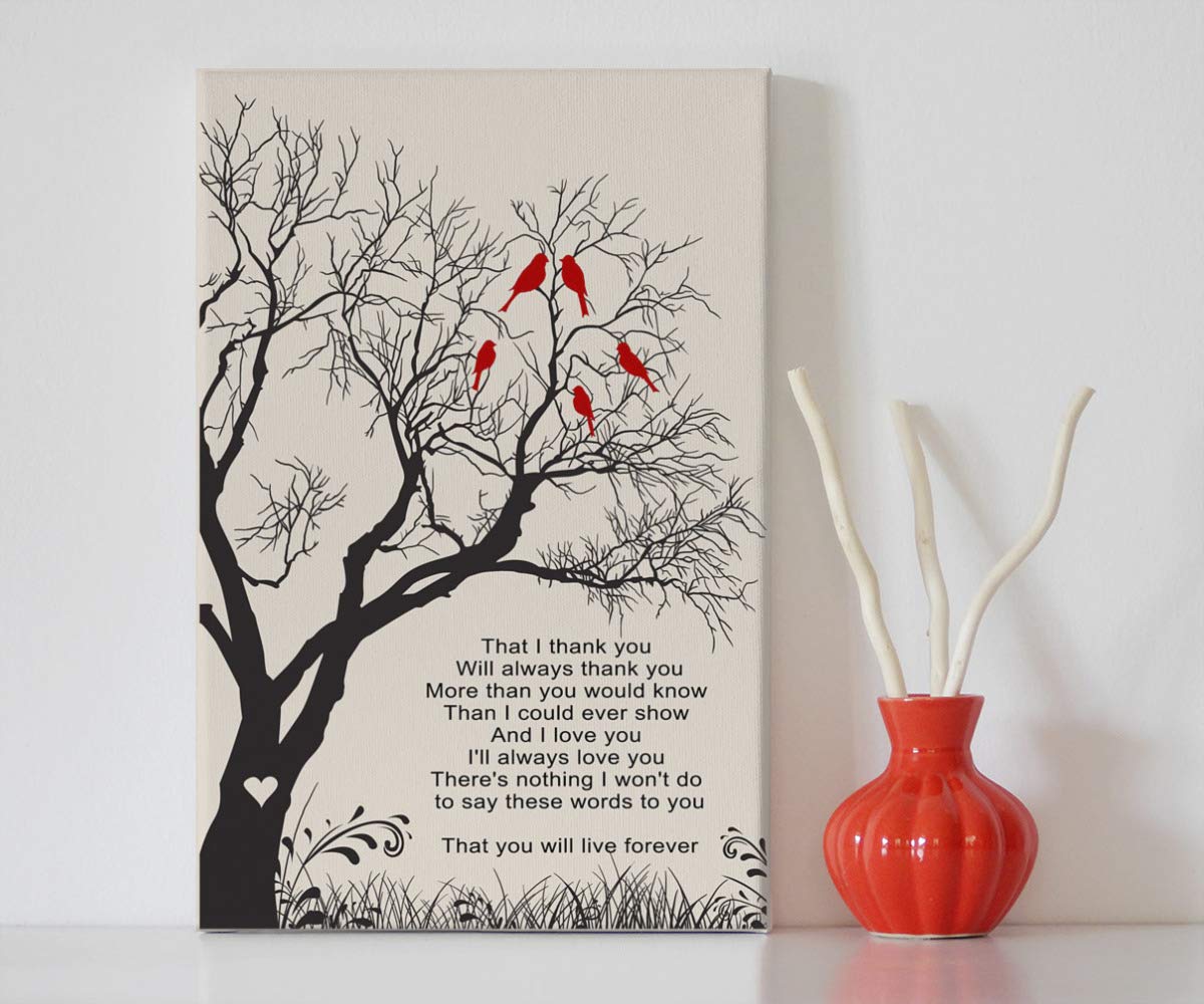 Thank You Mom Song Lyrics Framed Canvas Print - 16x24 Wall Art for Home Decor