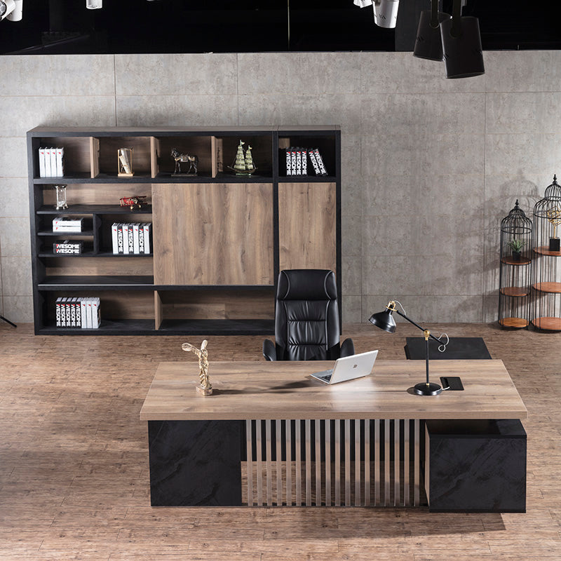 DAXTON 2.4M Display Unit Shelf - Warm Oak & Black Finish for Living Room, Bedroom, Office Storage and Organization
