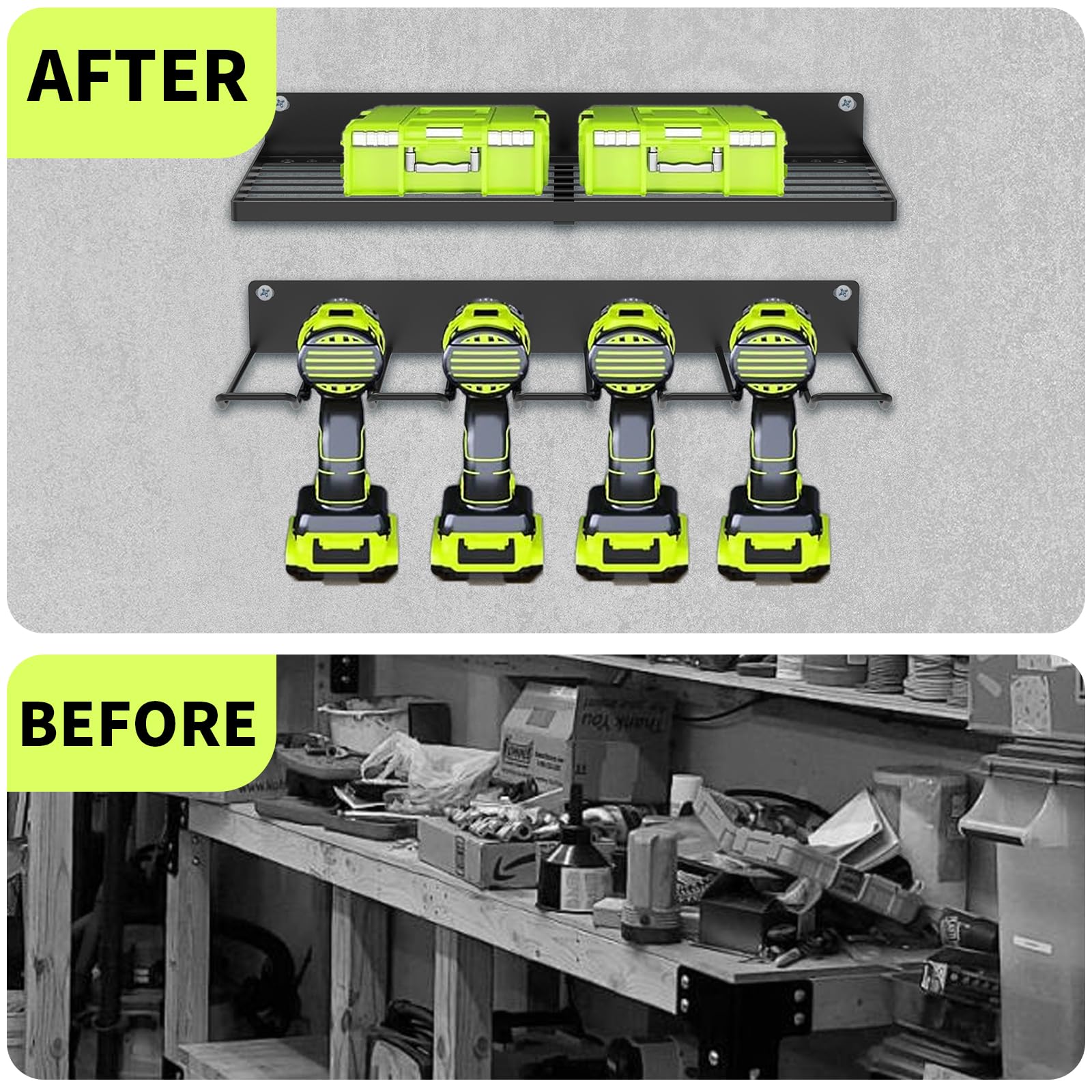 Heavy Duty Wall Mounted Metal Power Tool Storage Rack - Organizer Holder for Drills & Electric Tools - Perfect for Garage, Workshop, Shed & Studio Organization