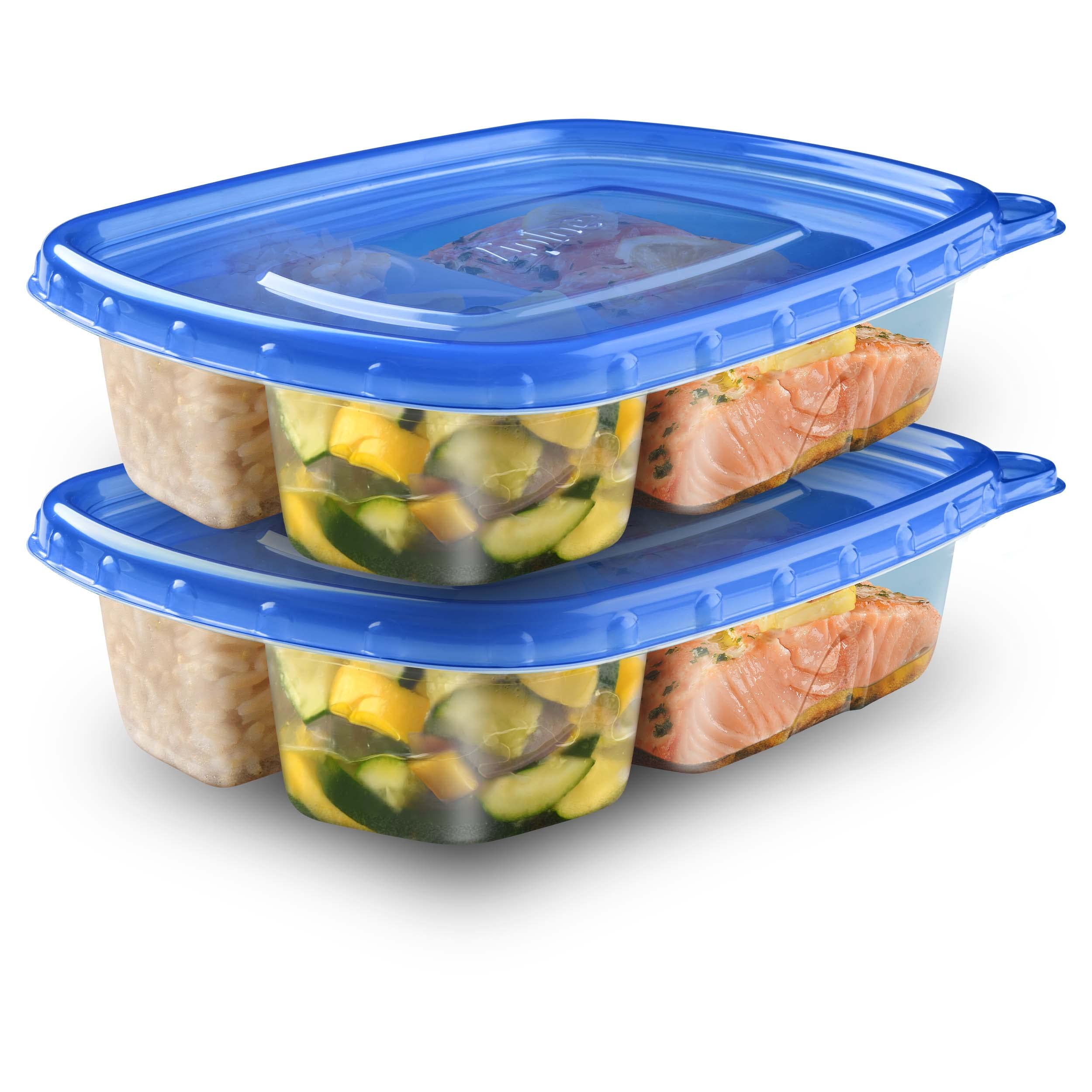 Reusable Ziploc Food Storage Containers with Smart Snap Technology - Dishwasher Safe Meal Prep Containers for Kitchen Organization (2-Pack, Divided Rectangle) - Perfect for Meal Prepping, Leftovers & Lunch Boxes