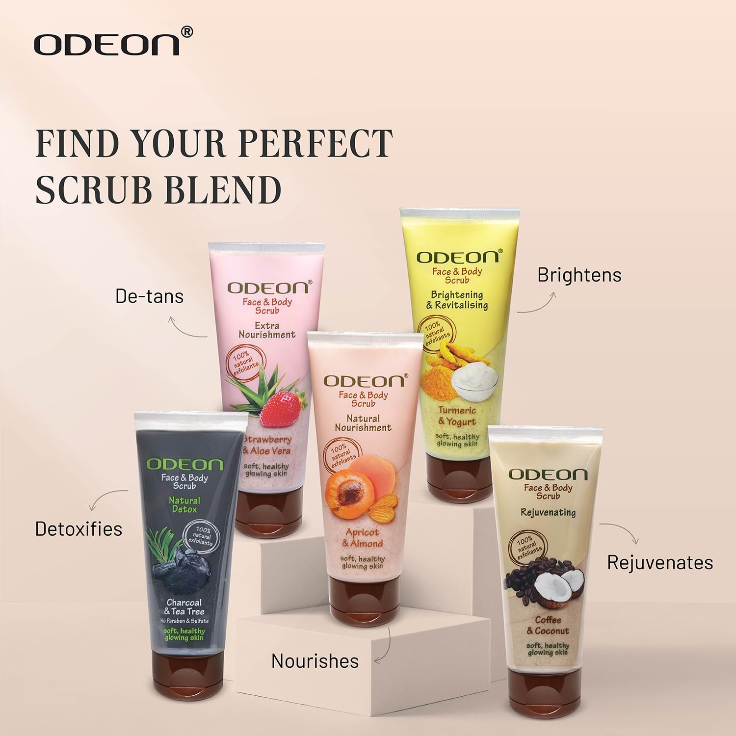 ODEON Strawberry & Aloe Vera Body Scrub 300ml - Natural Exfoliating Scrub for Tan Removal & Smooth Skin - Gentle Face & Body Scrub with Real Strawberries & Soothing Aloe Vera - Perfect for Post-Sun Care & Daily Skincare Routine