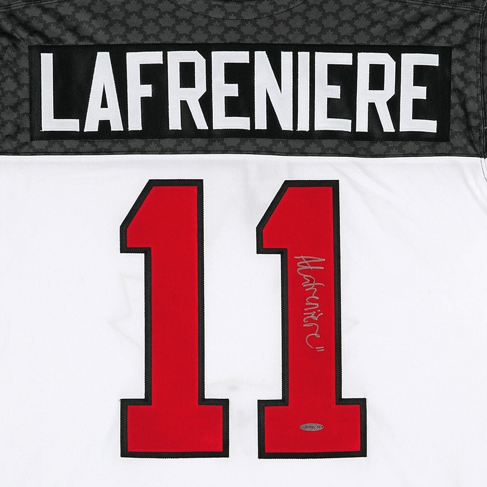 Alexis Lafreniere Autographed Team Canada Nike White Jersey - Upper Deck Authenticated - Perfect for Hockey Fans, Collectors & Game Day Wear