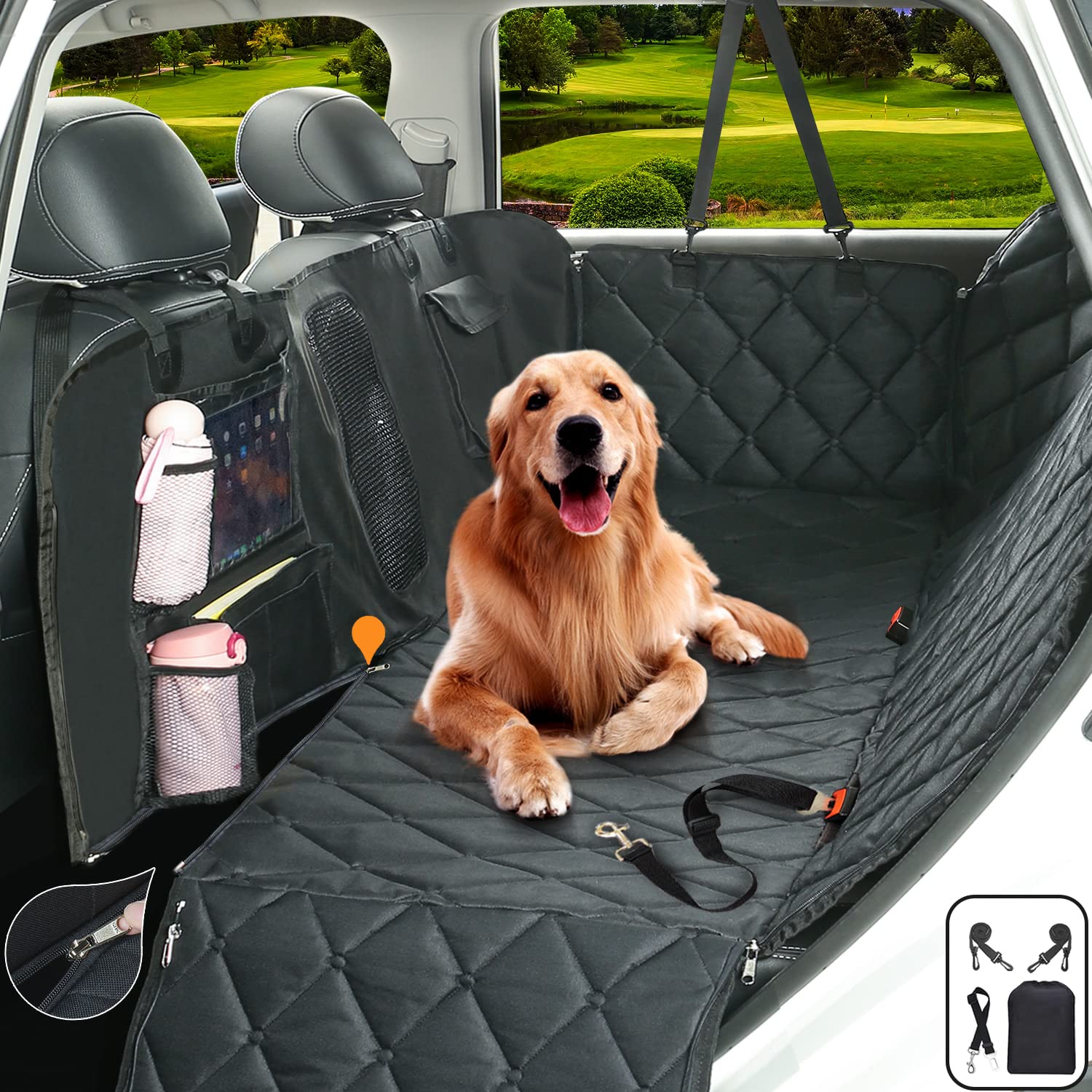 Waterproof Dog Car Seat Cover for Back Seat - Non-Slip Hammock with Mesh Window & Storage Pockets - Universal Fit for SUV, Sedan - Perfect for Road Trips, Vet Visits & Outdoor Adventures